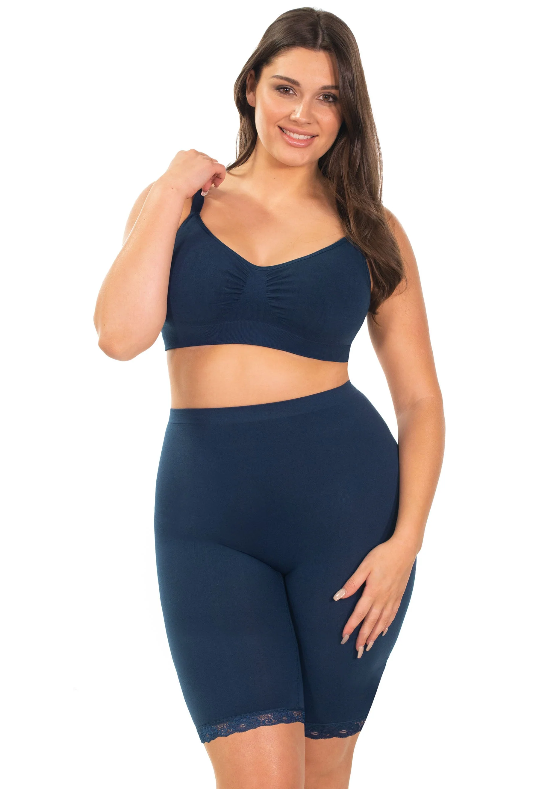 Anti Chafing High Rise Long Cotton Rich Shorts | Pacific Blue - Image 3