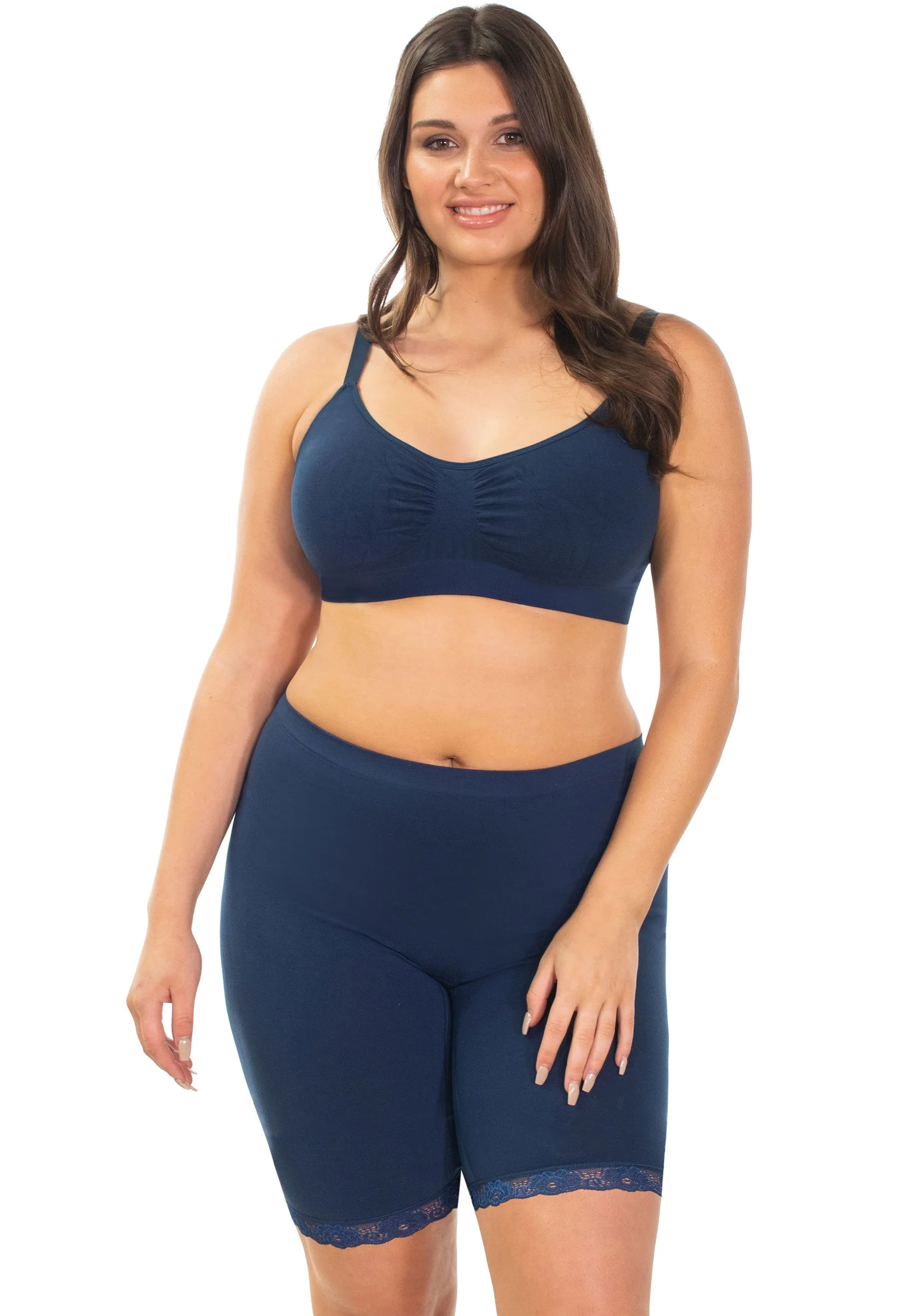 Anti Chafing Lace Midi Cotton Rich Shorts | Pacific Blue - Image 3