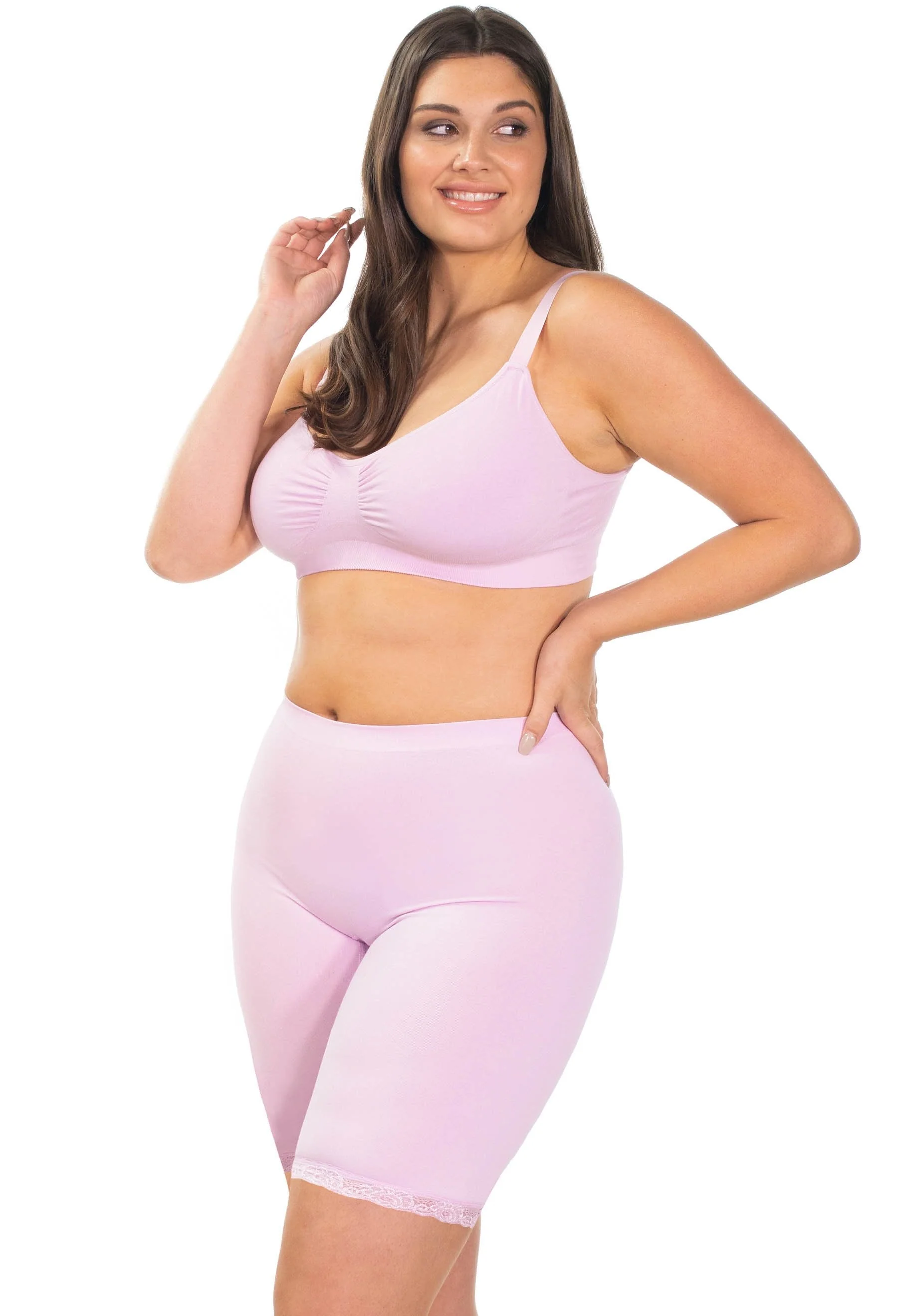 Anti Chafing Lace Midi Cotton Rich Shorts | Lilac Snow - Image 3