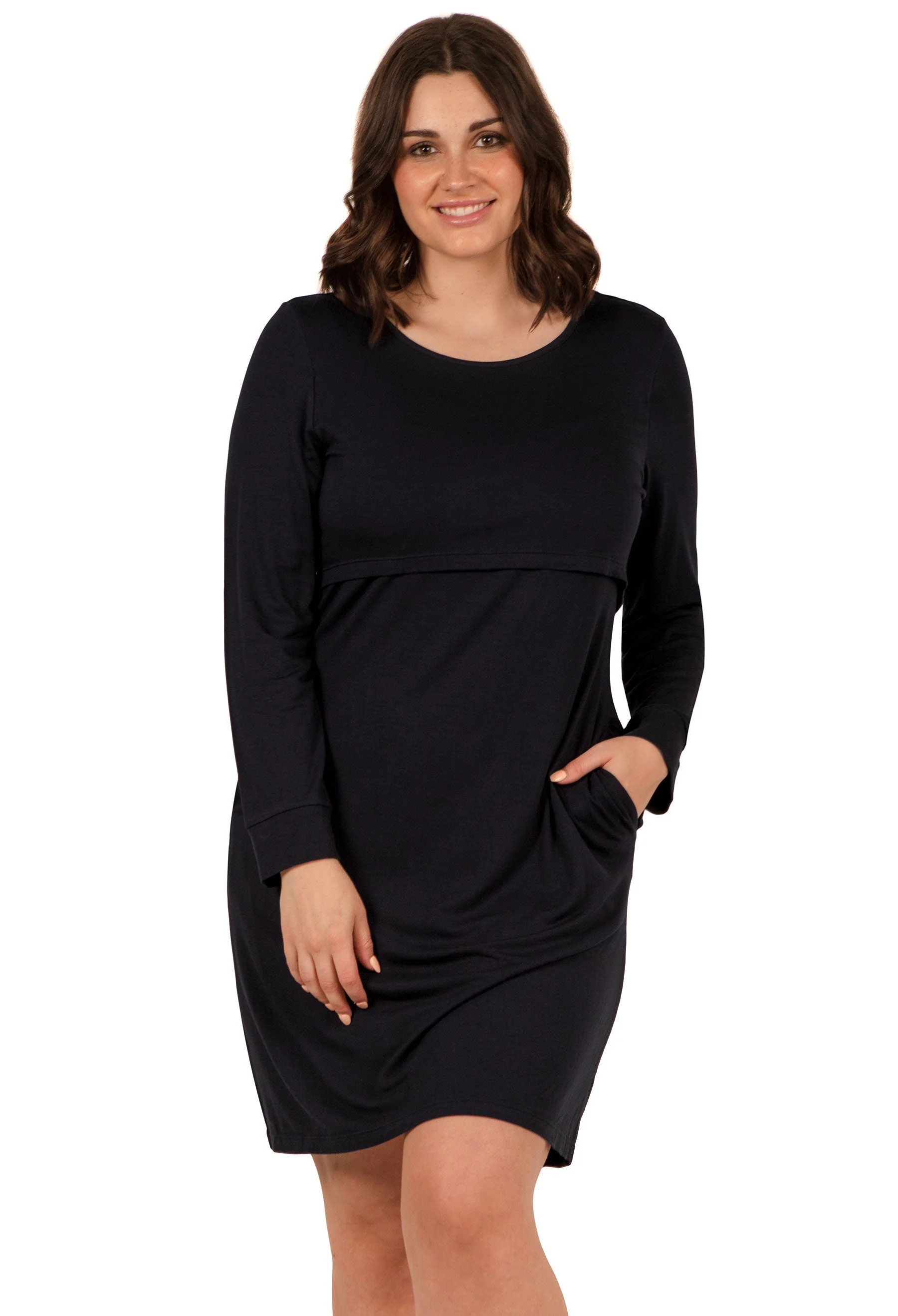 Bamboo Long Sleeve Maternity & Nursing Dress - Image 13