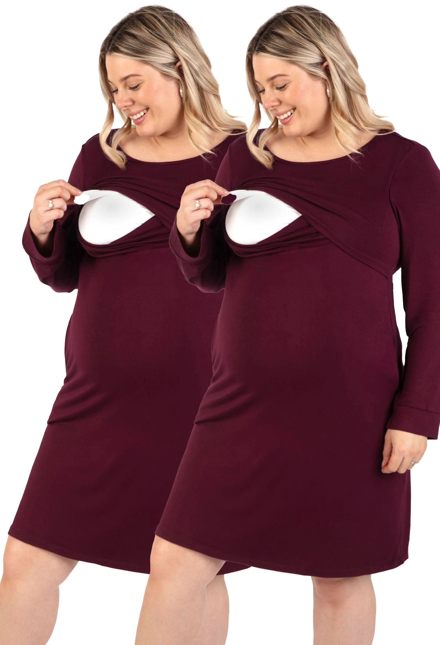 Bamboo Long Sleeve Maternity & Nursing Dress - 2 Pack - Image 17