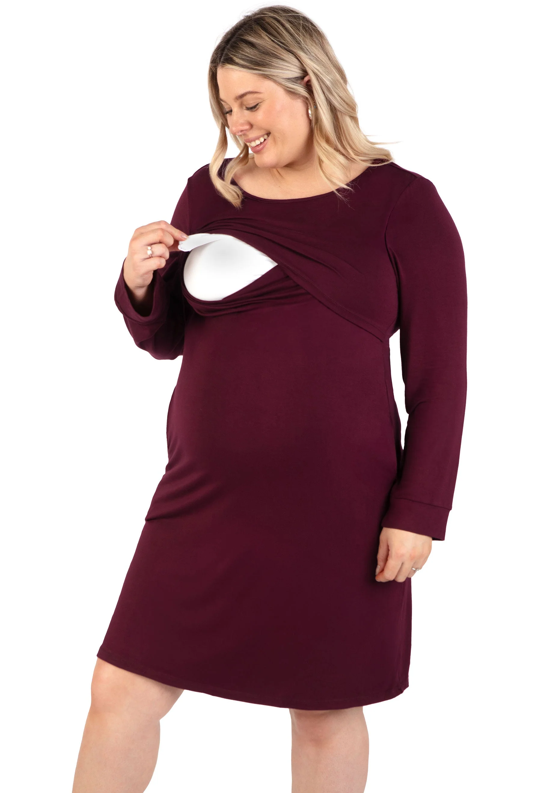Bamboo Long Sleeve Maternity & Nursing Dress - Image 3