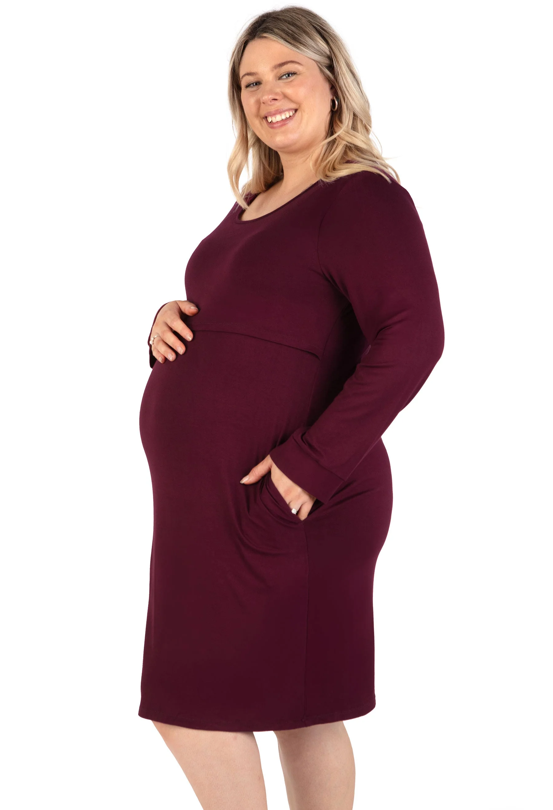 Bamboo Long Sleeve Maternity & Nursing Dress - Image 4