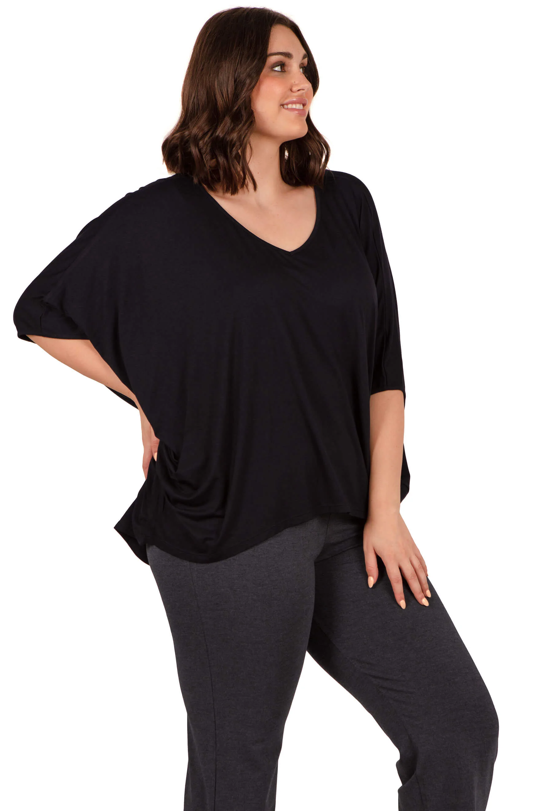 Bamboo V Neck Draped Short Sleeve Top - 2 PACK - Image 13