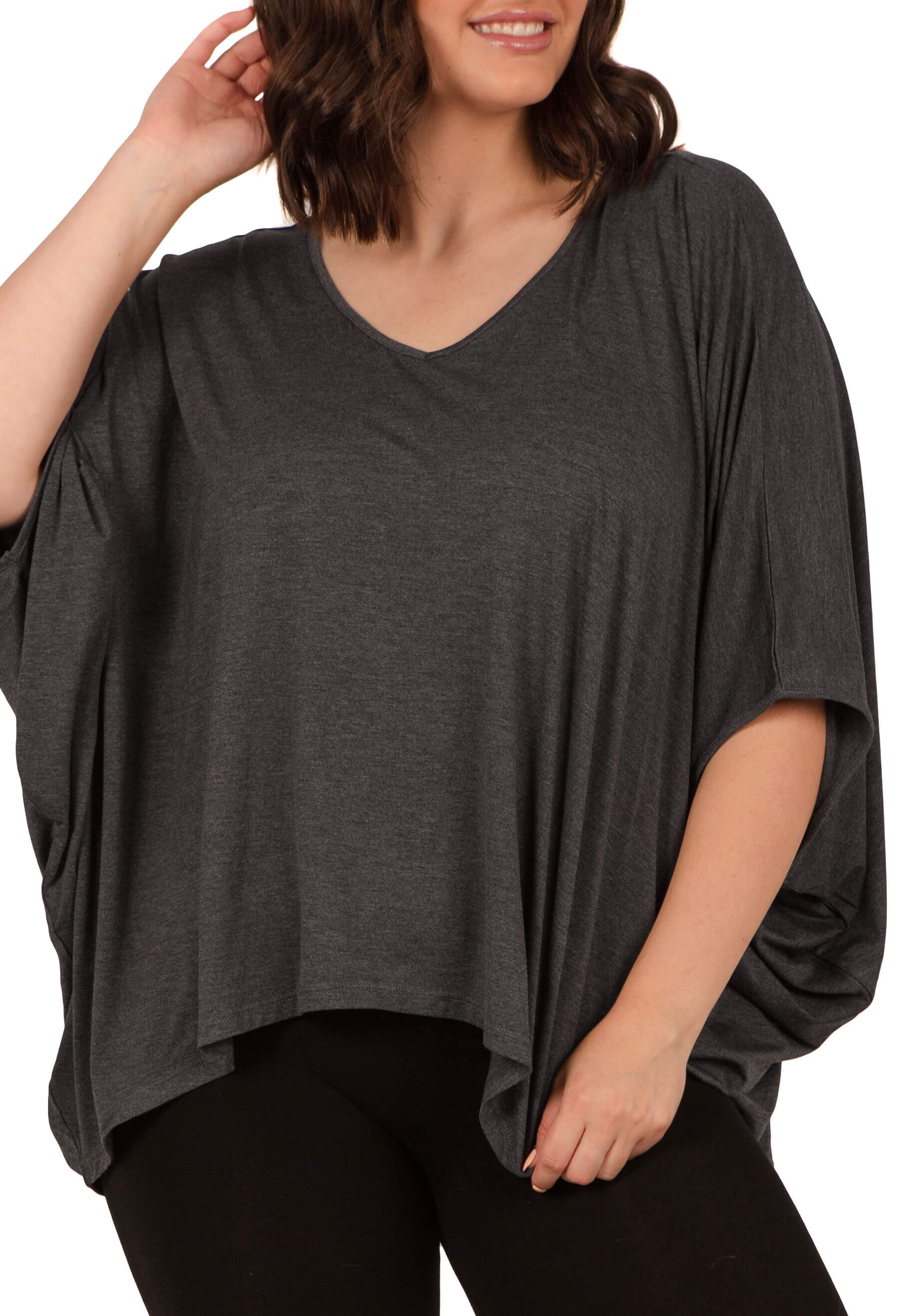 Bamboo V Neck Draped Short Sleeve Top - 2 PACK - Image 14