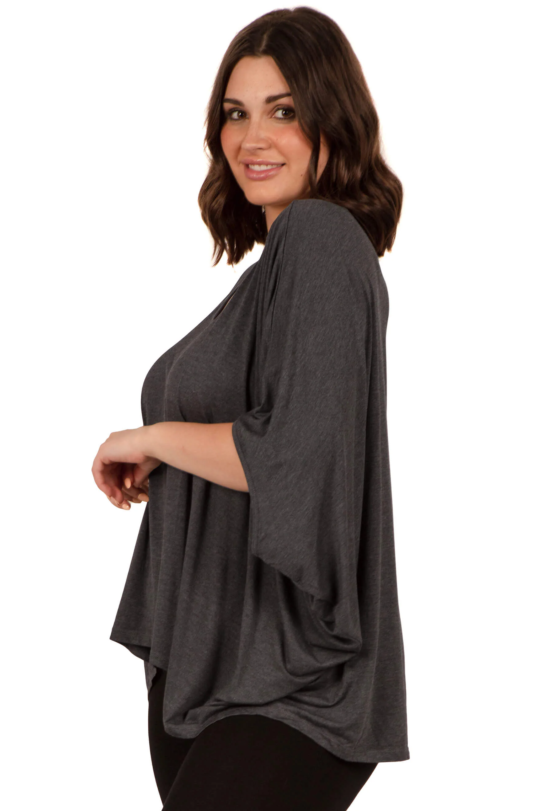 Bamboo V Neck Draped Short Sleeve Top - 2 PACK - Image 15