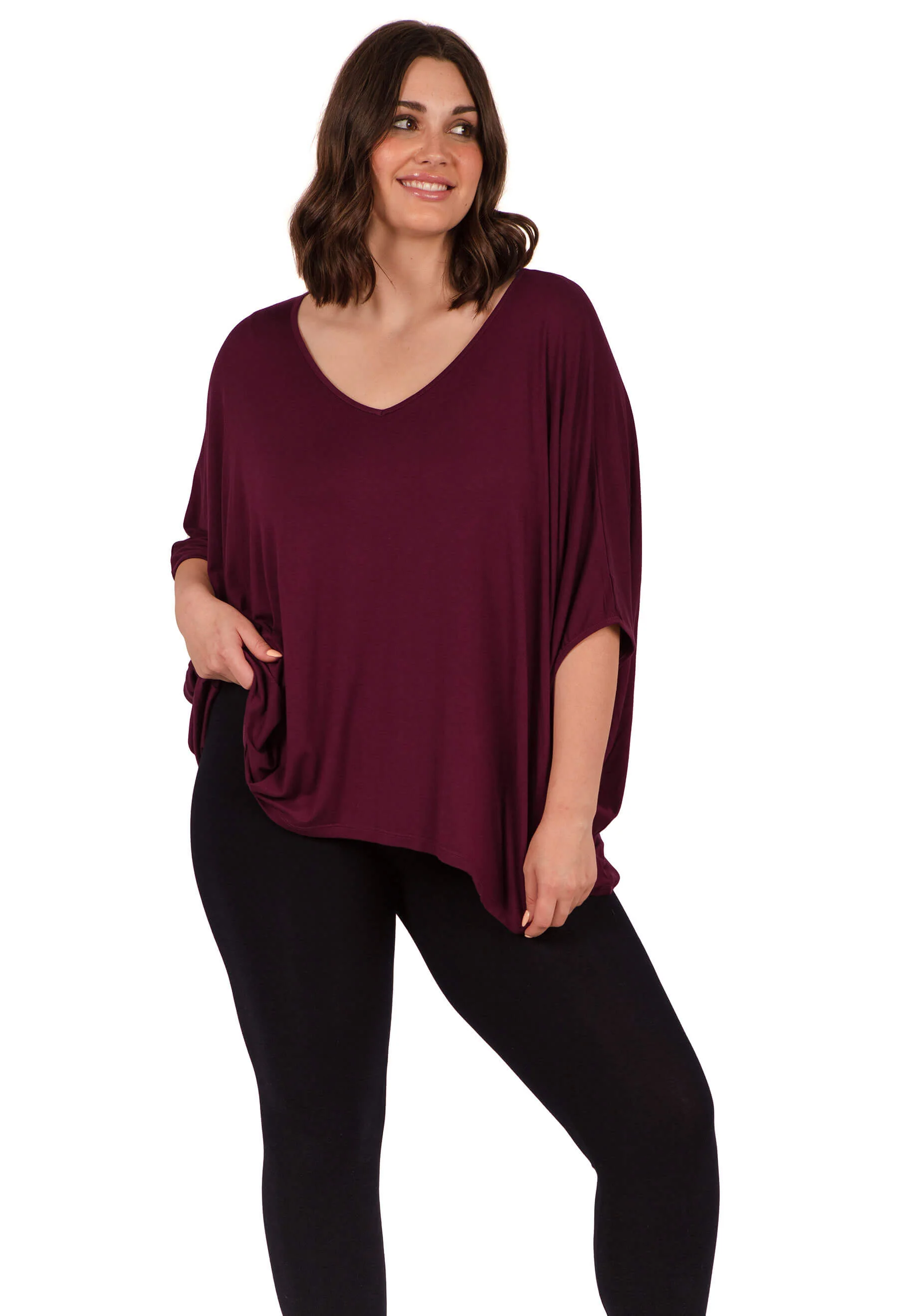 Bamboo V Neck Draped Short Sleeve Top - 2 PACK - Image 9