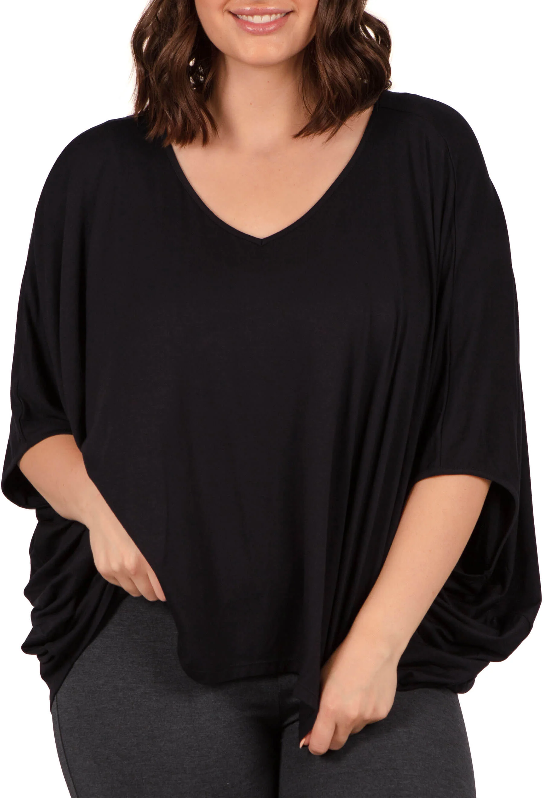 Bamboo V Neck Draped Short Sleeve Top - Image 5