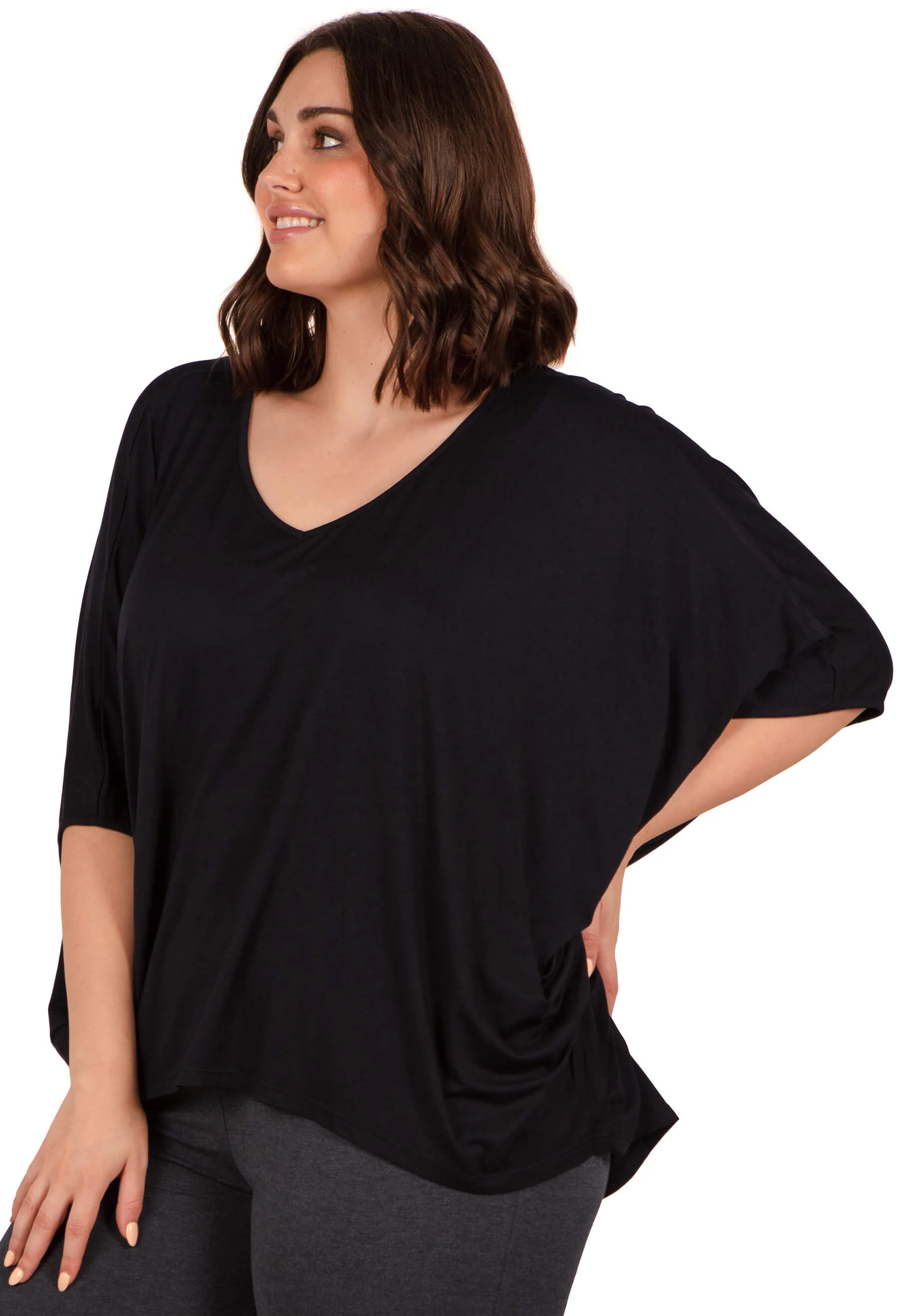 Bamboo V Neck Draped Short Sleeve Top - Image 6