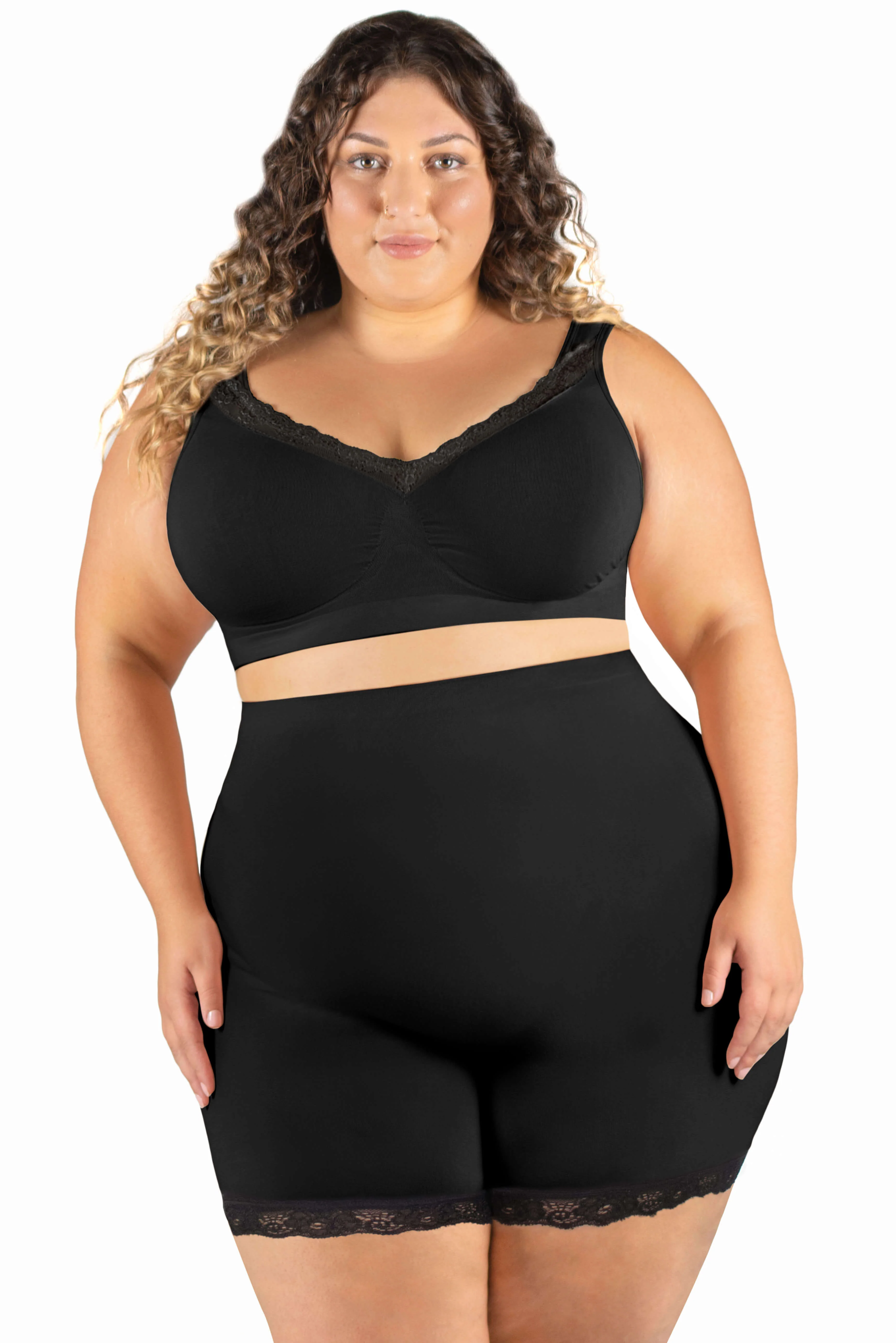 Curvy Anti Chafing High Rise Petite Cotton Rich Shorts - 3 Pack - Image 2