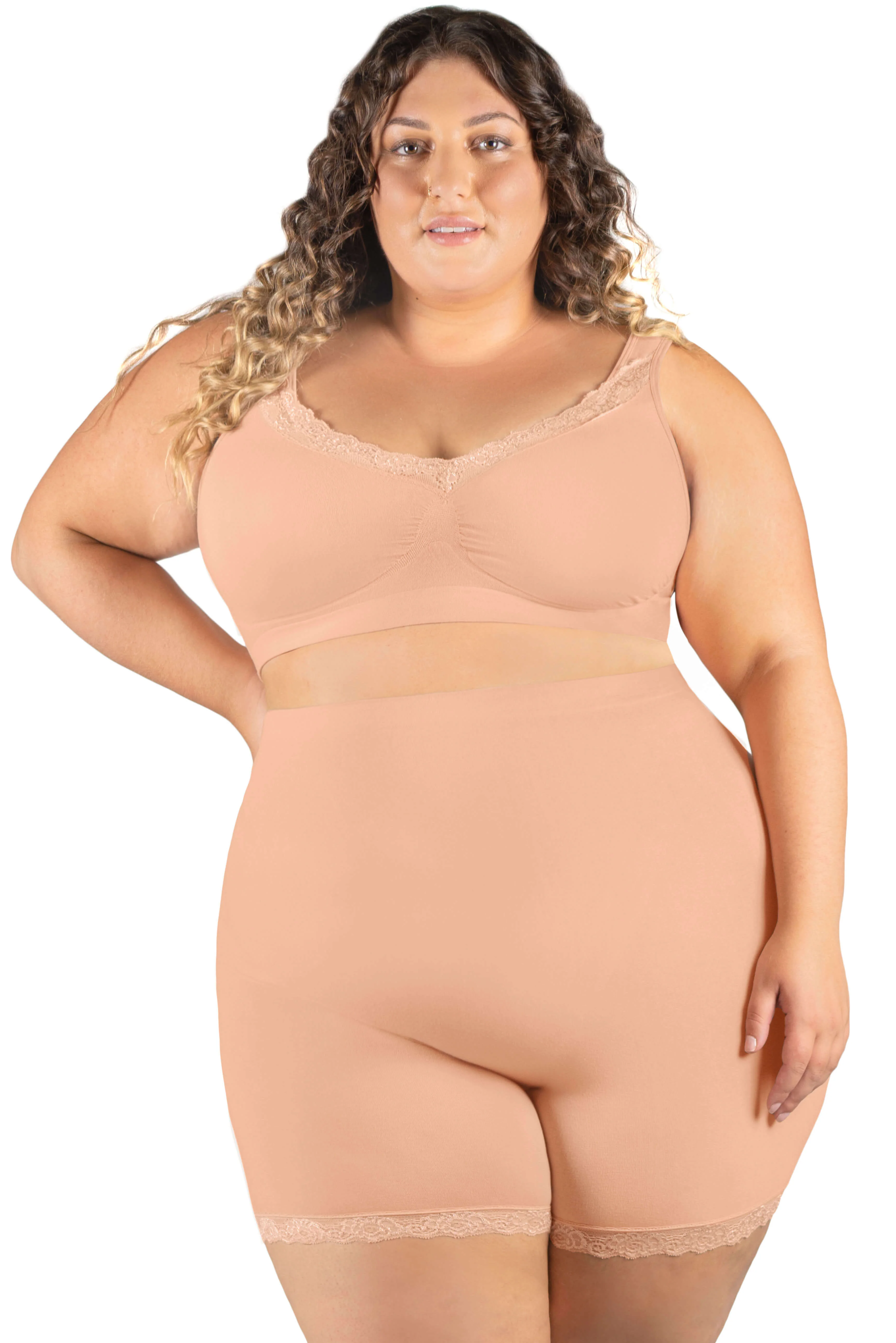 Curvy Anti Chafing High Rise Petite Cotton Rich Shorts - 3 Pack - Image 4