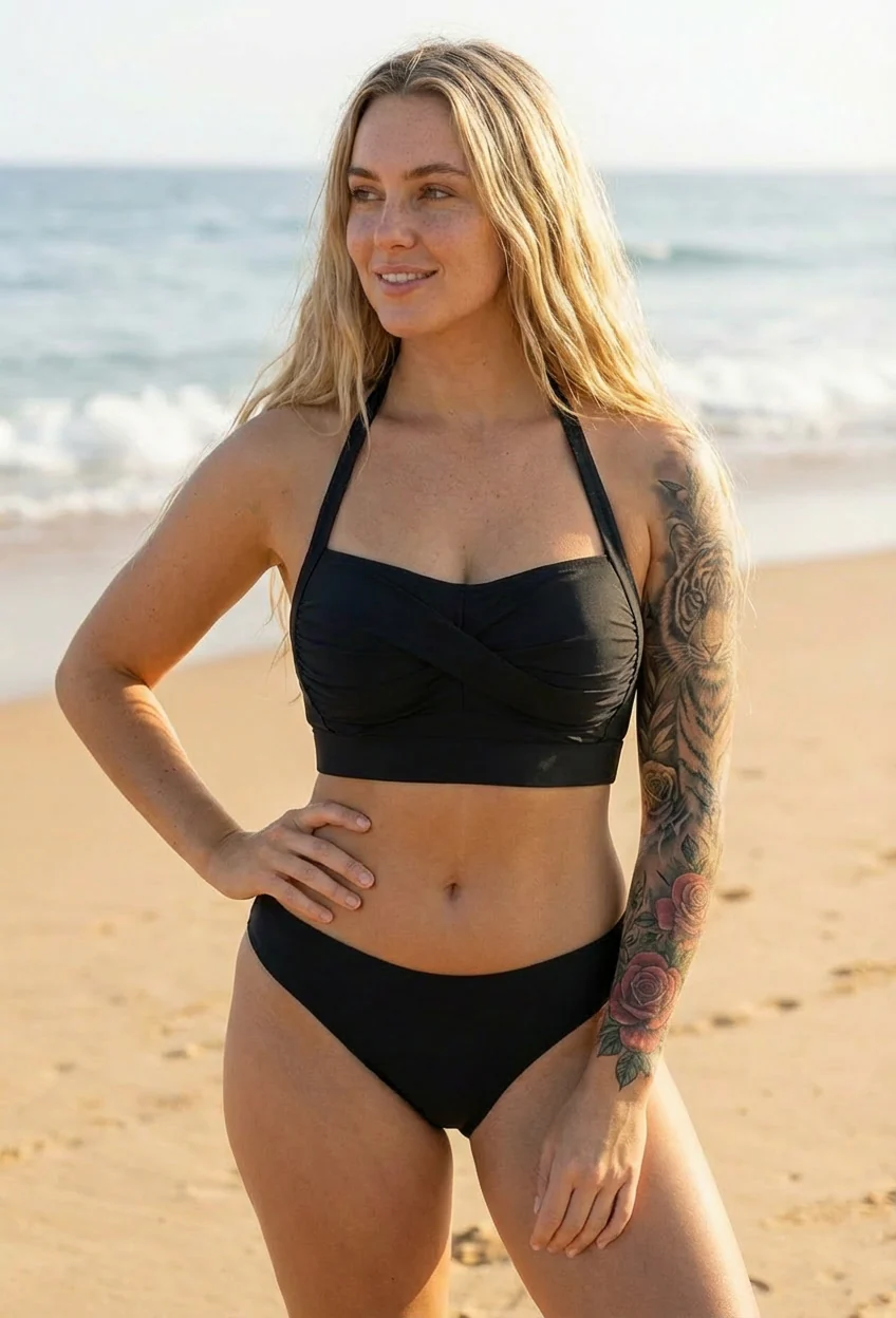 Halter Neck Ruched Swim Bra - Image 7