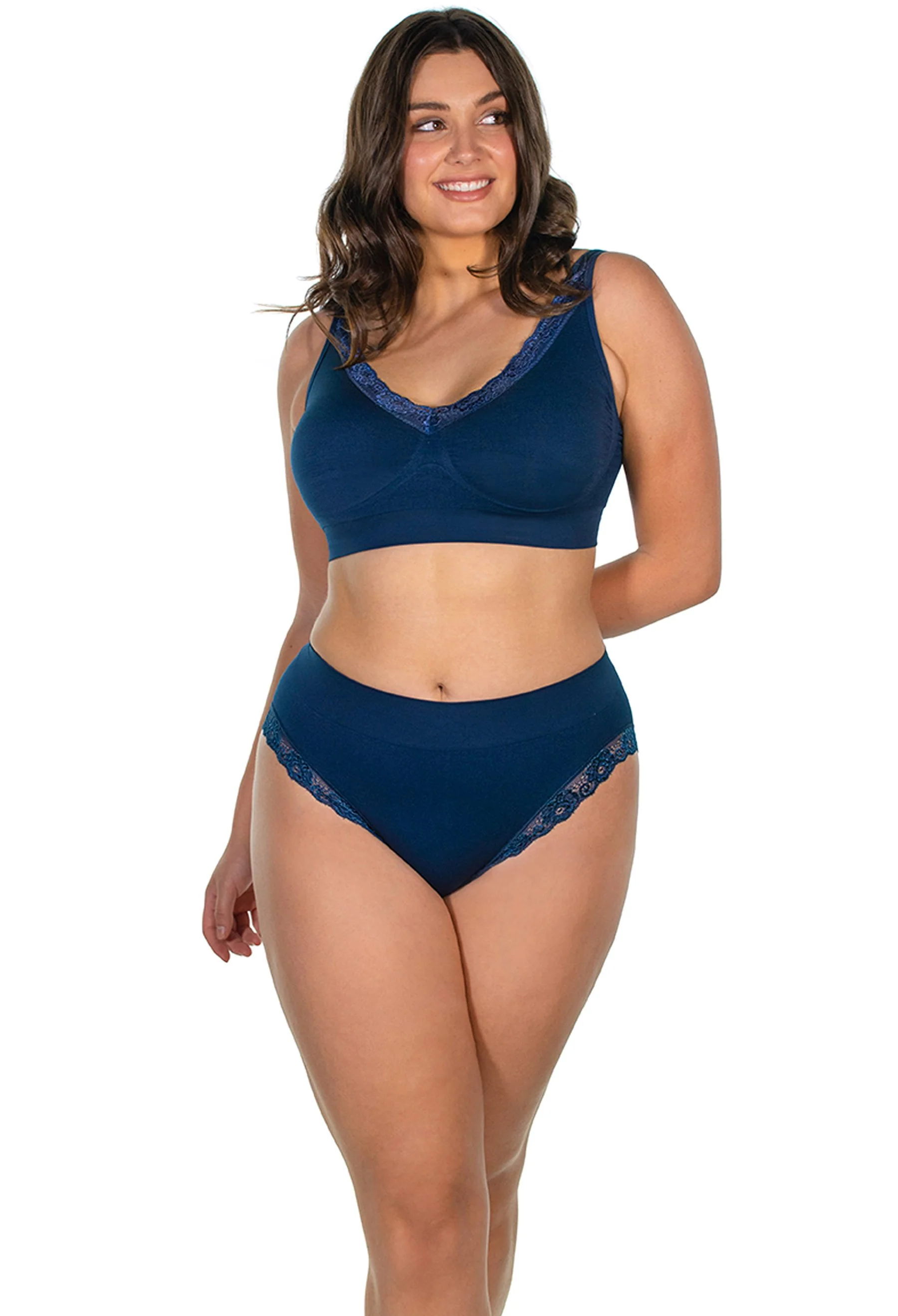 Lace Minimiser Wire Free Bra | Pacific Blue - Image 4