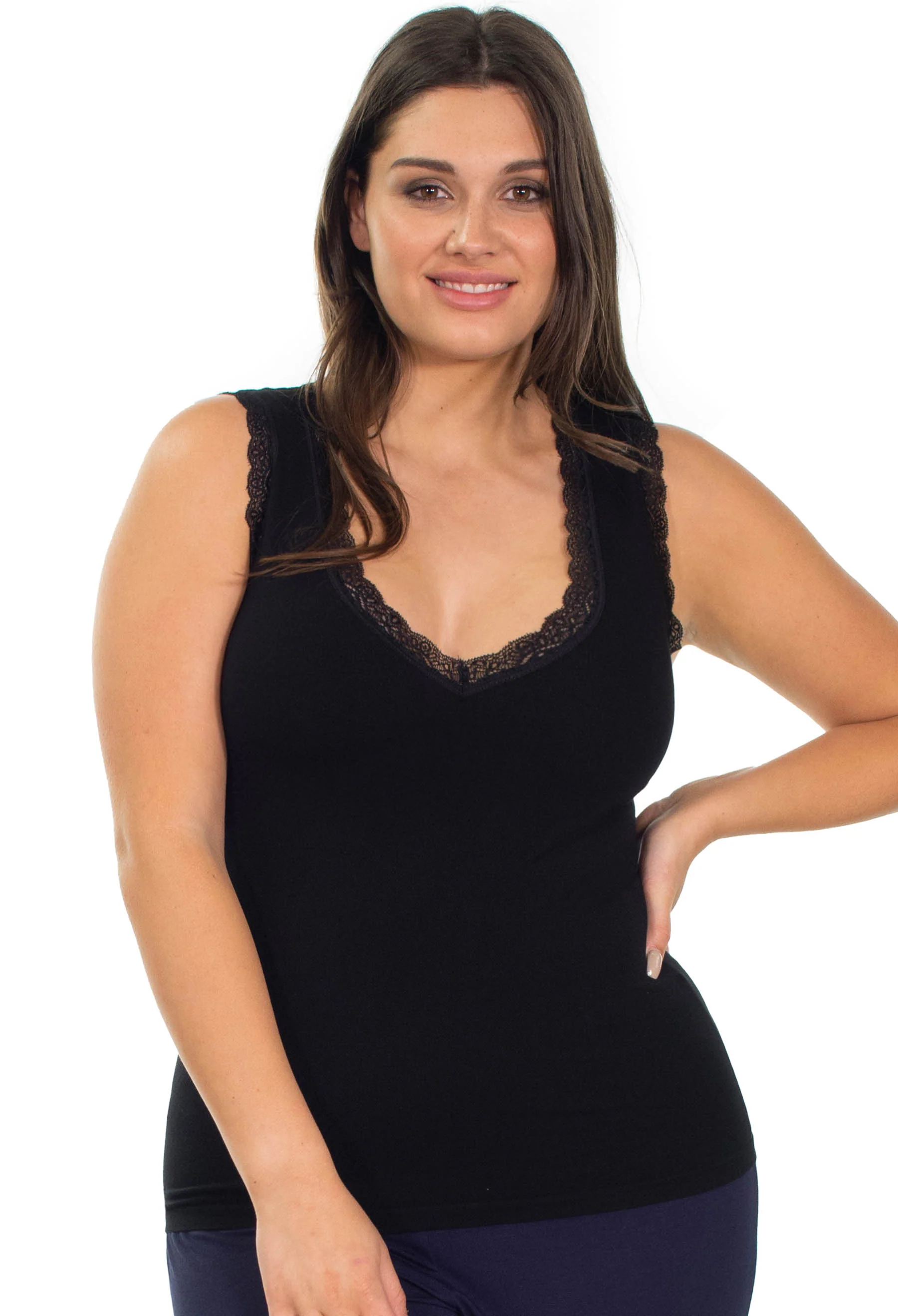 Luxury Cotton Rich Lace Curvy Tank Top - Image 3