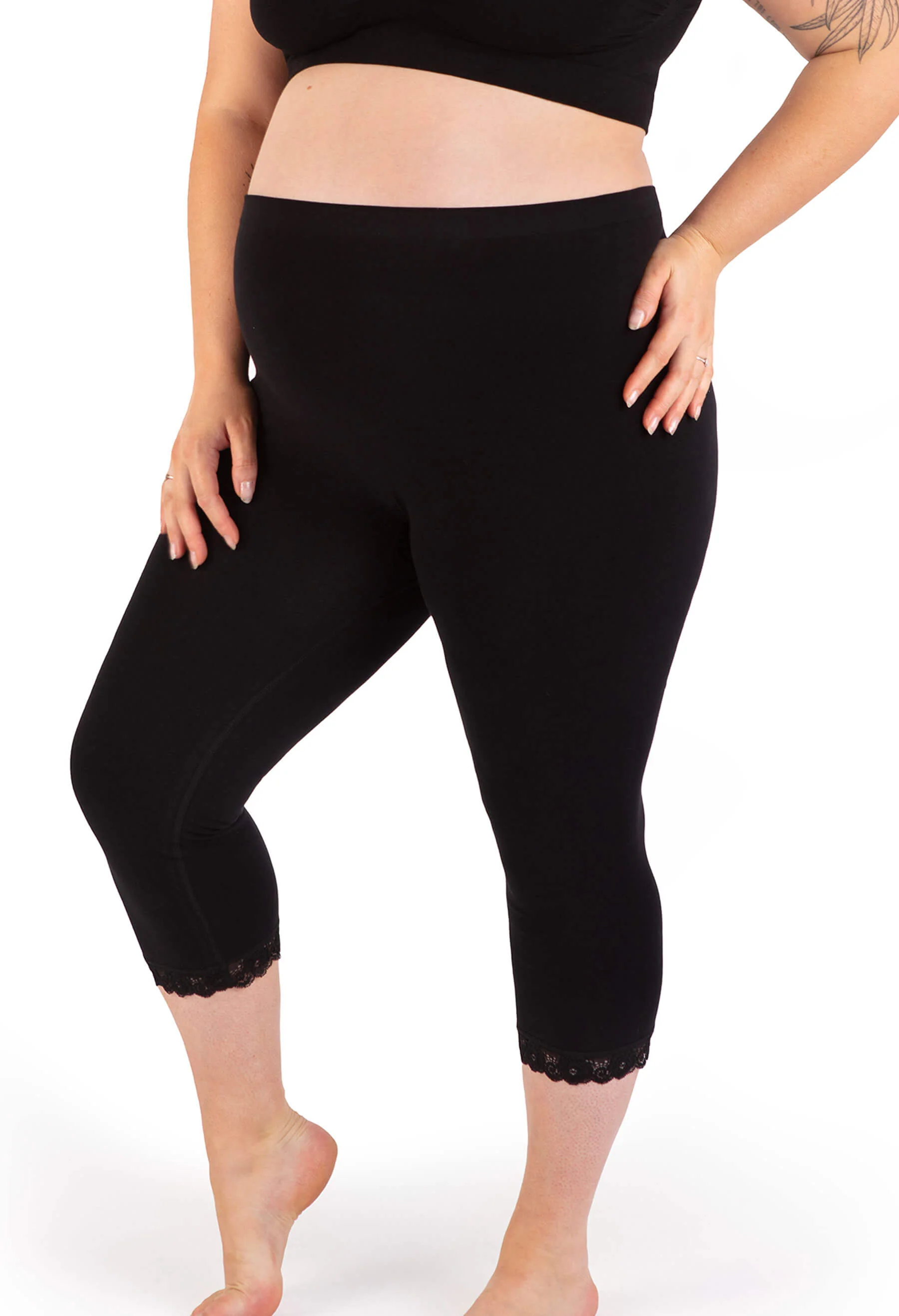 Maternity Anti Chafing High Rise 3/4 Cotton Rich Leggings - 3 Pack - Image 10