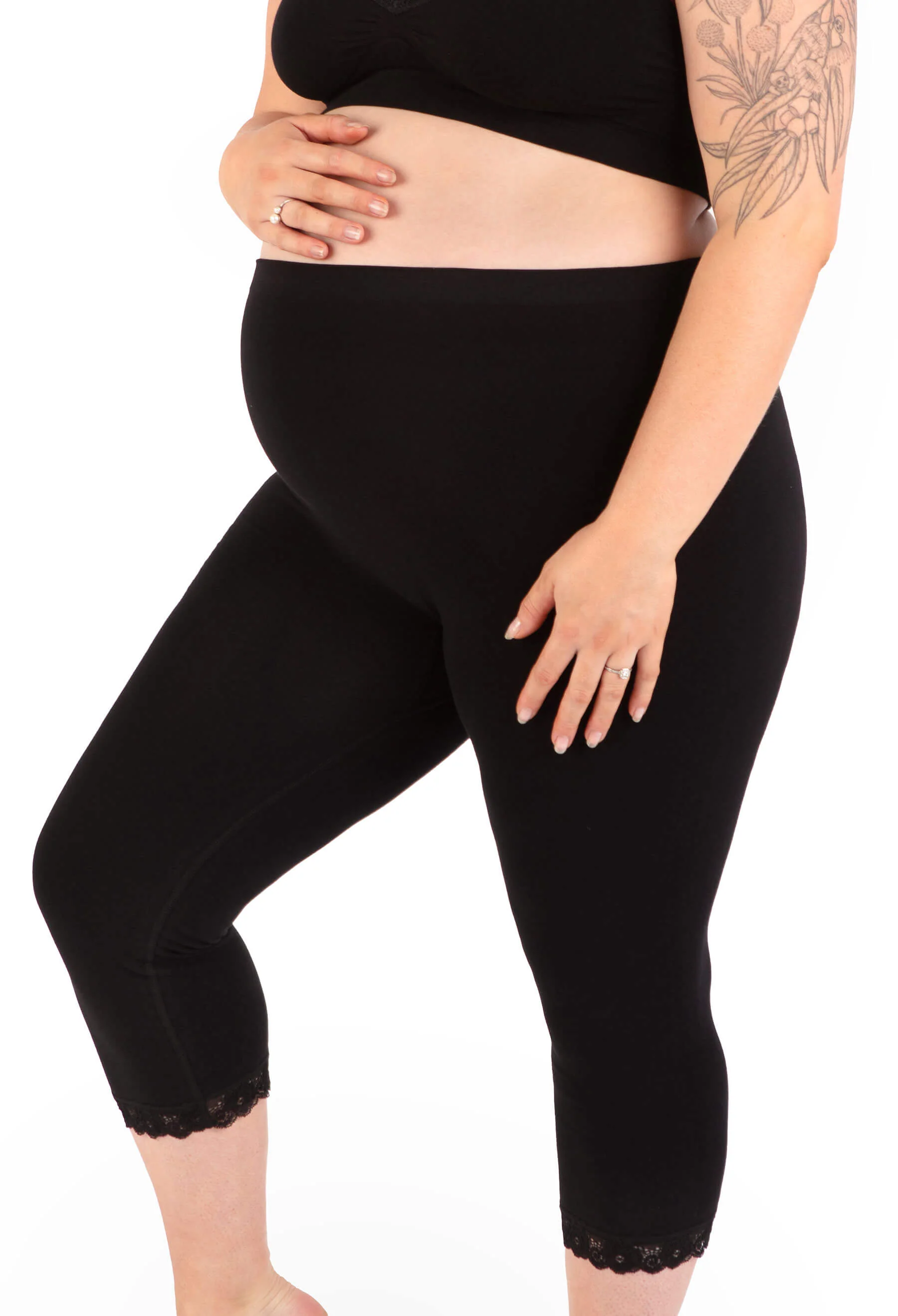 Maternity Anti Chafing High Rise 3/4 Cotton Rich Leggings - 3 Pack - Image 11