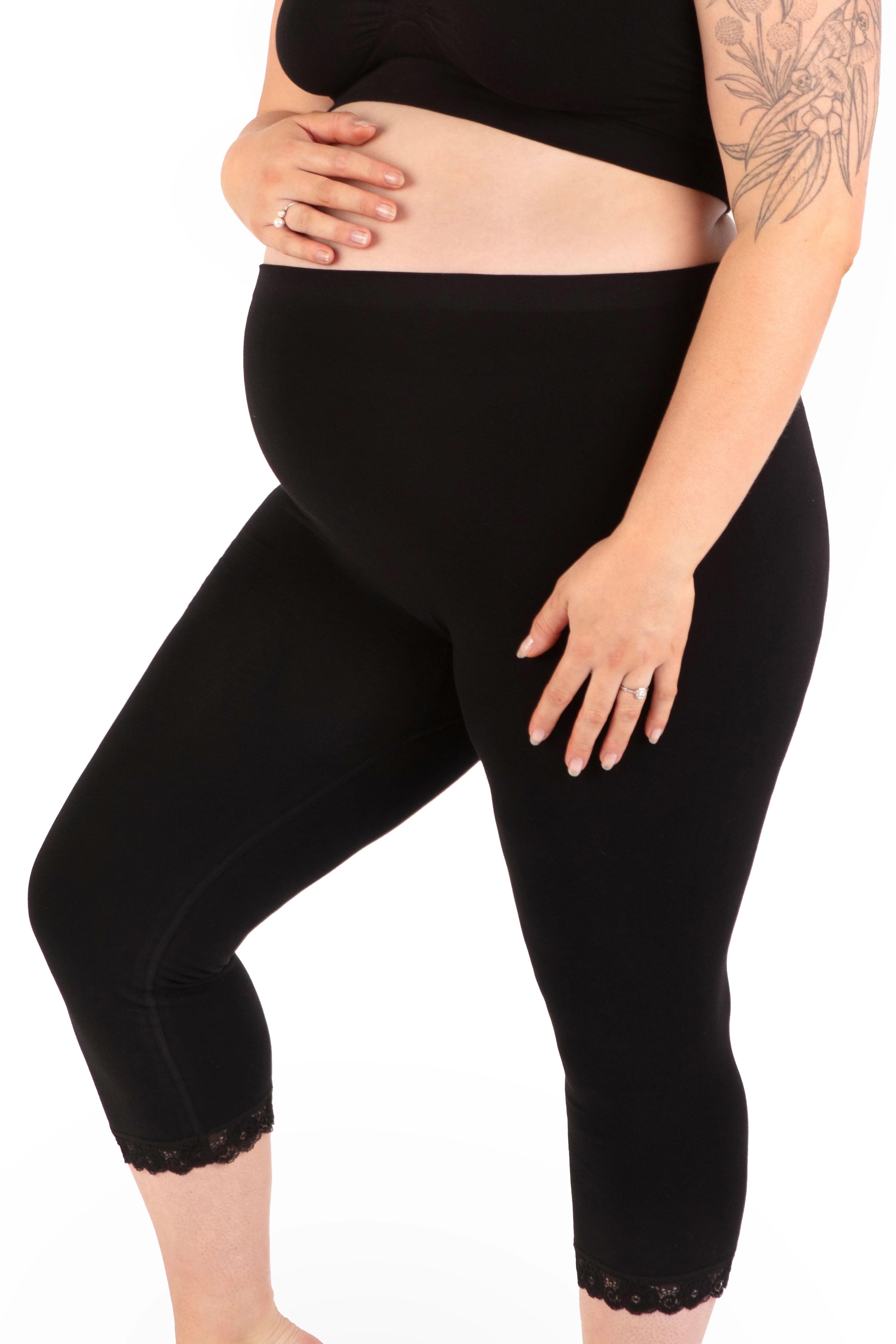 Maternity Anti Chafing High Rise 3/4 Cotton Rich Leggings - 3 Pack - Image 9