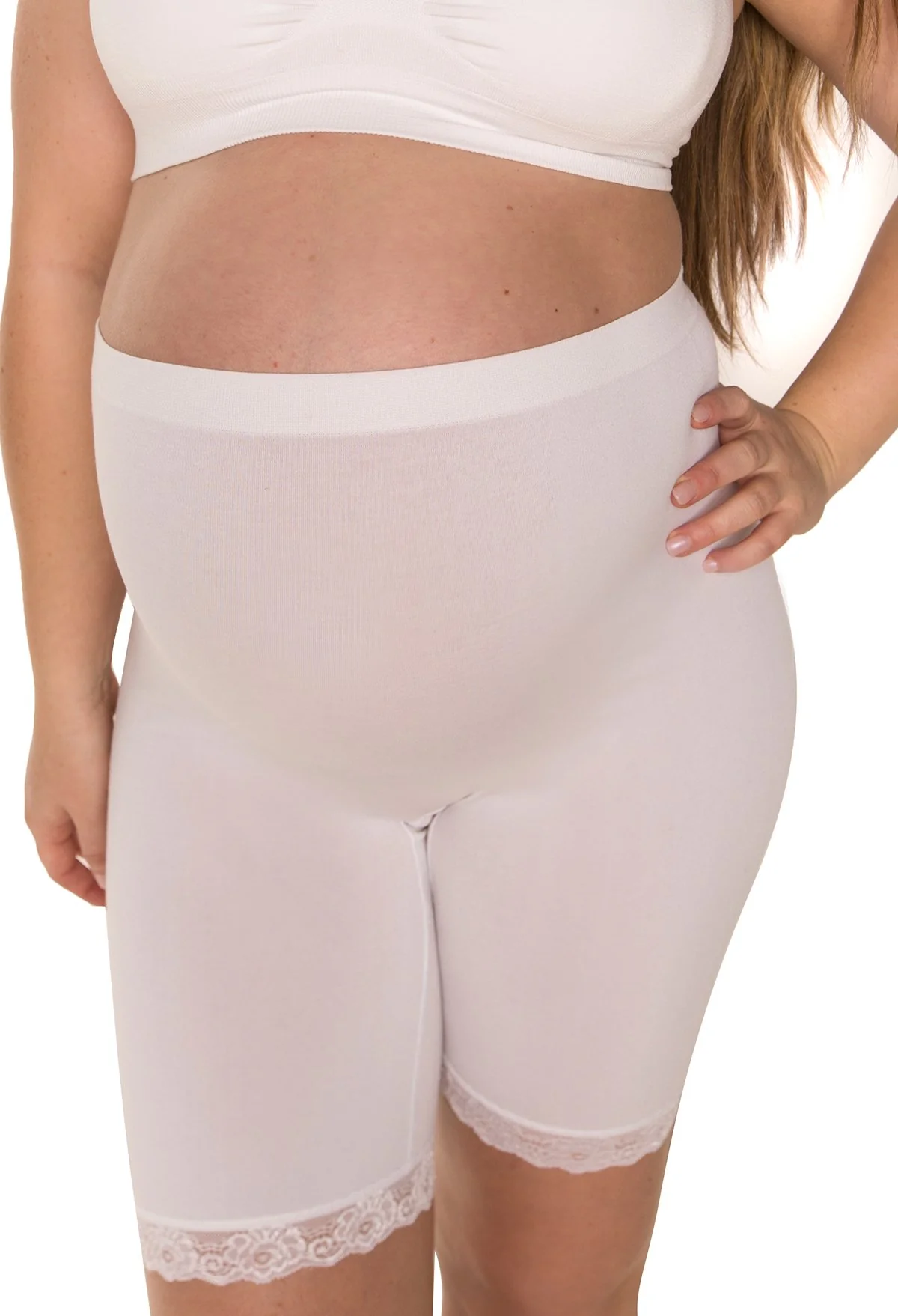Maternity Anti Chafing High Rise Long Cotton Rich Shorts - 3 Pack - Image 6