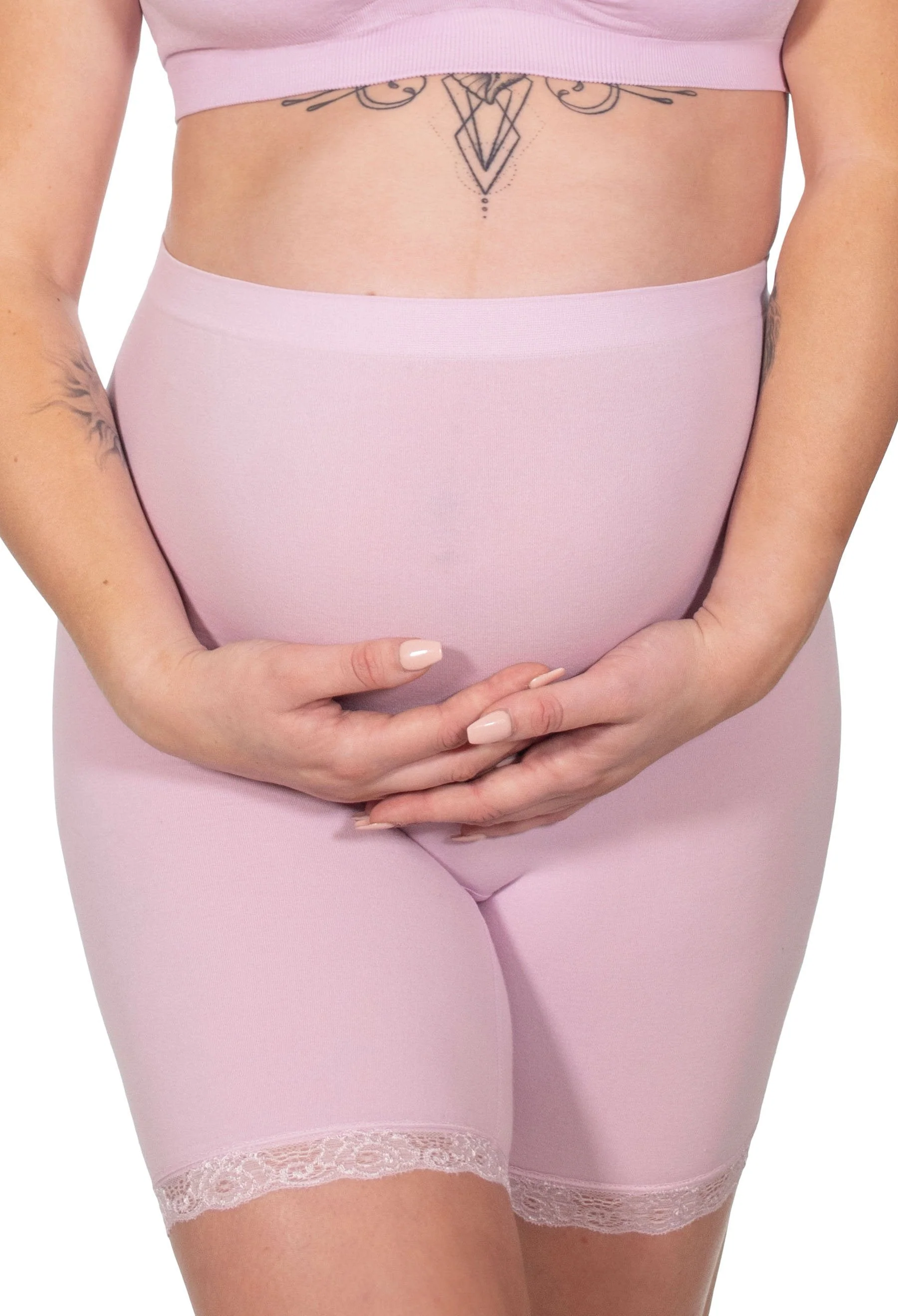 Maternity Anti Chafing High Rise Long Cotton Rich Shorts - 3 Pack - Image 7