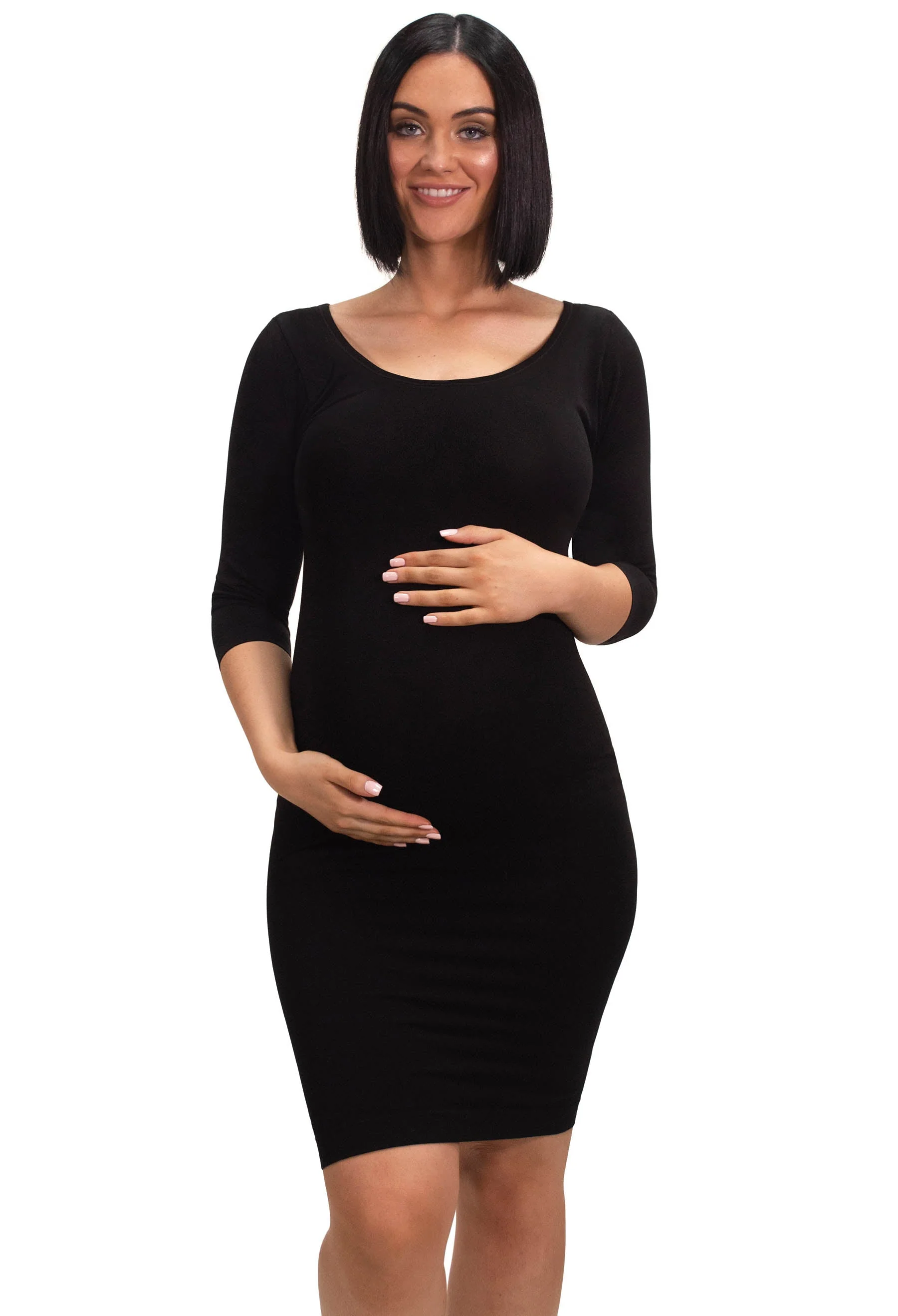 Maternity Bamboo 3/4 Sleeve Bodycon Dress - 2 Pack - Image 2