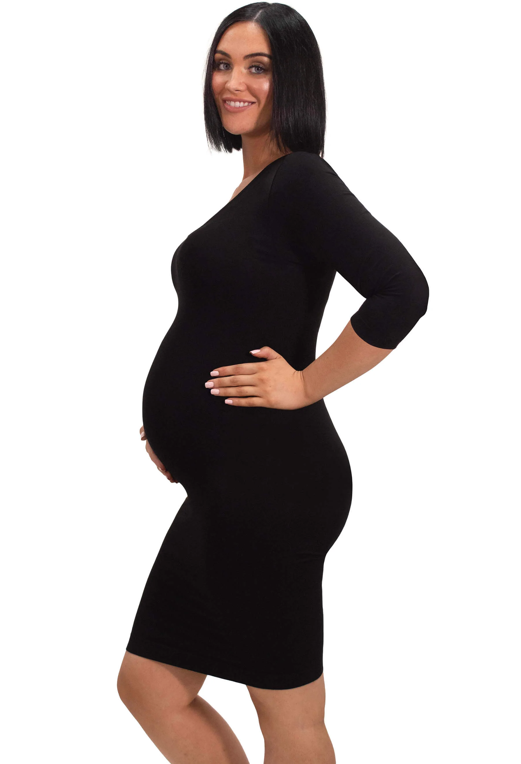 Maternity Bamboo 3/4 Sleeve Bodycon Dress - 2 Pack - Image 4