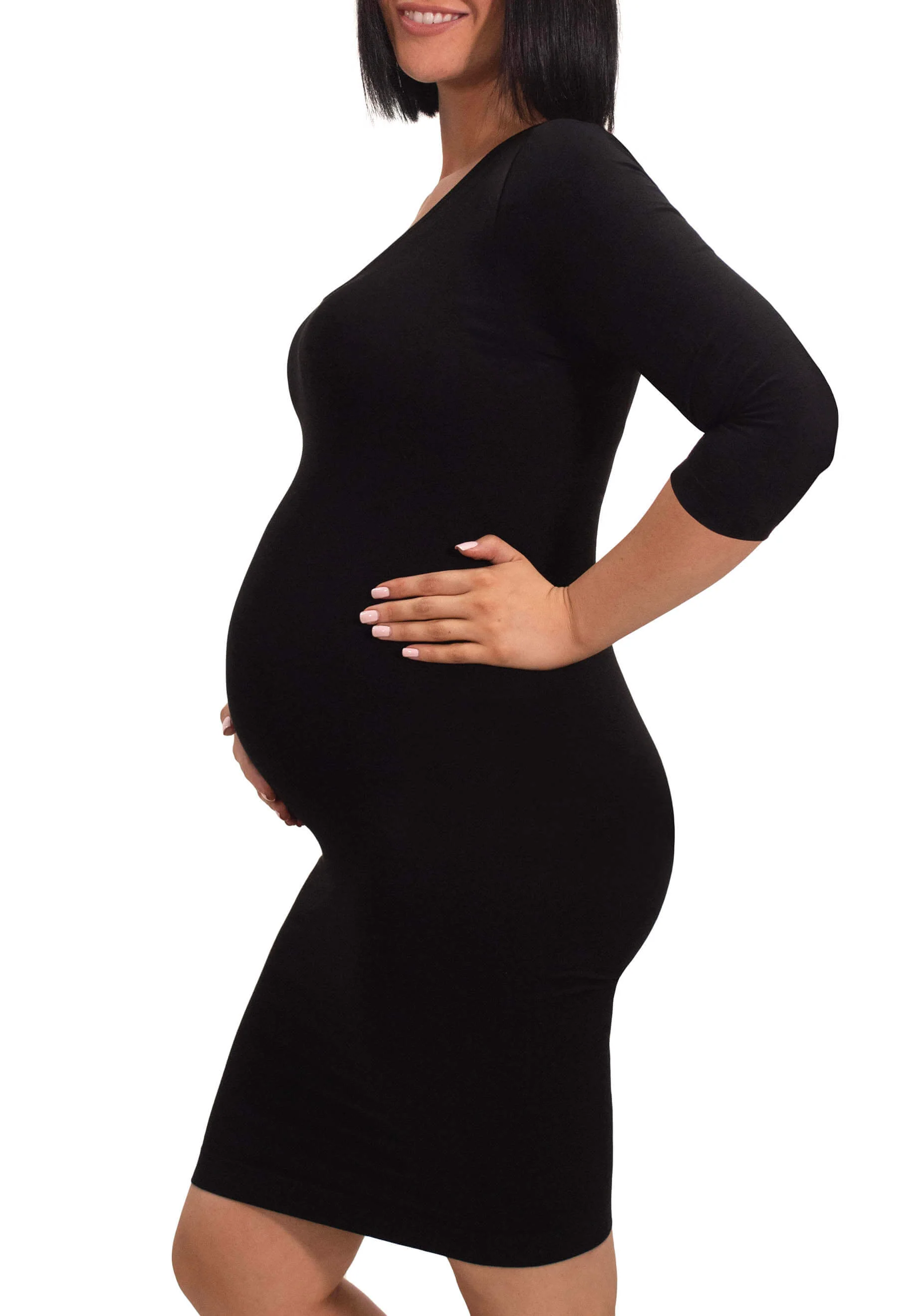 Maternity Bamboo 3/4 Sleeve Bodycon Dress - 2 Pack - Image 5