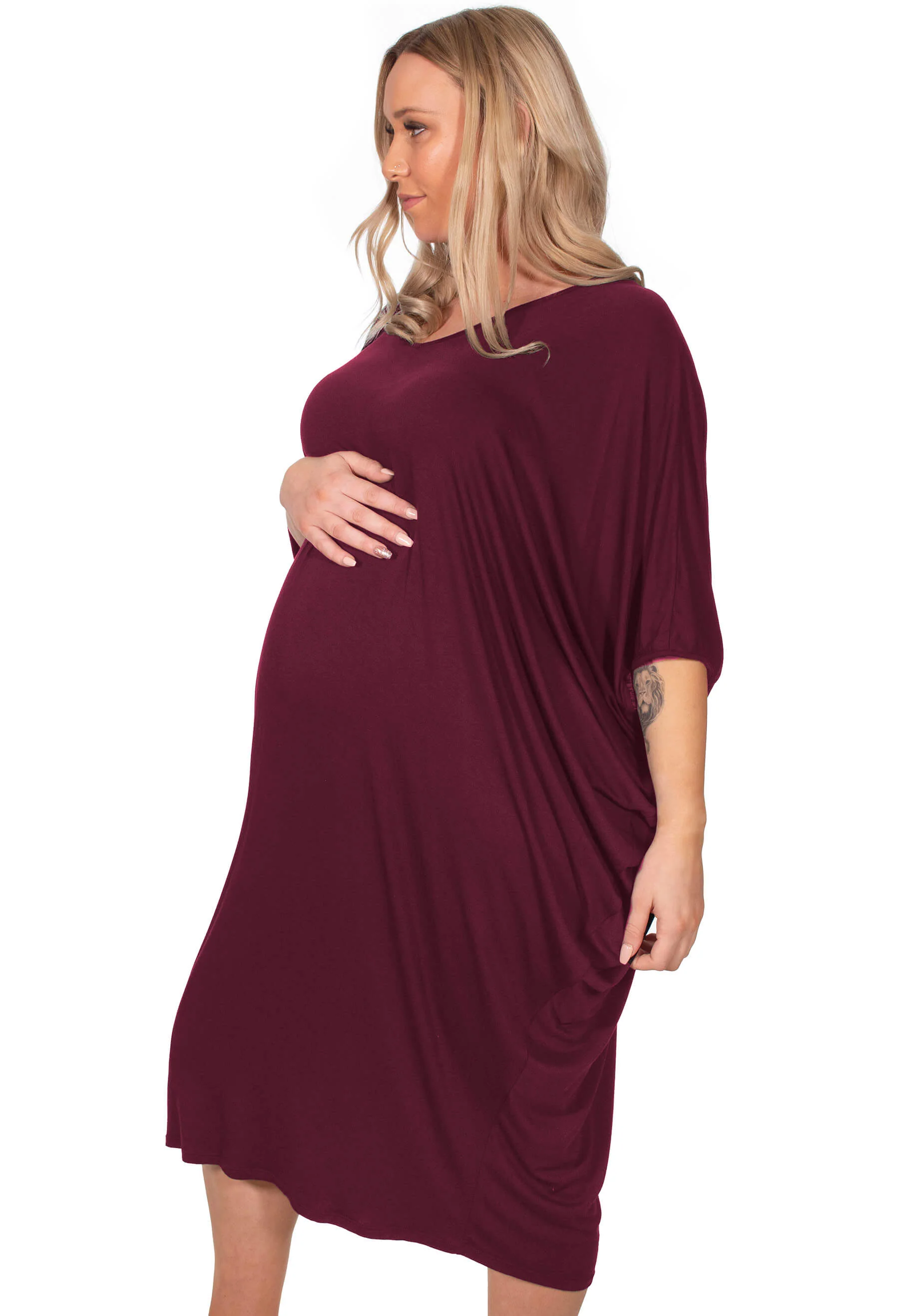 Maternity Bamboo V Neck Draped Dress - 2 Pack - Image 11