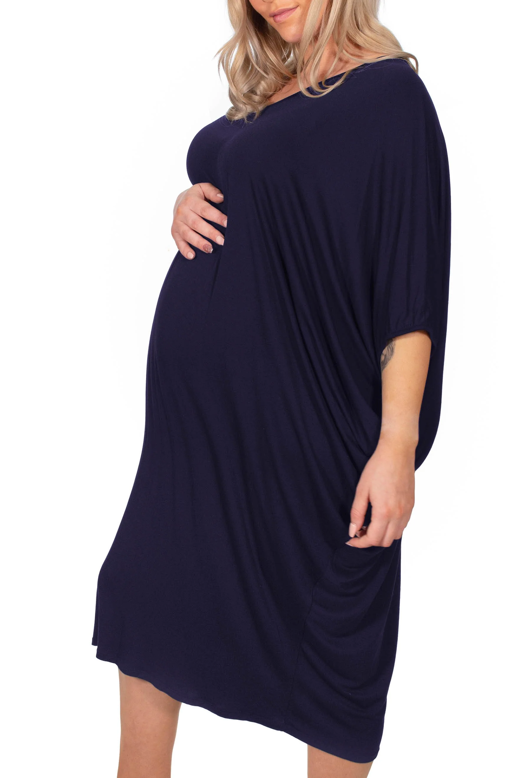 Maternity Bamboo V Neck Draped Dress - 2 Pack - Image 12