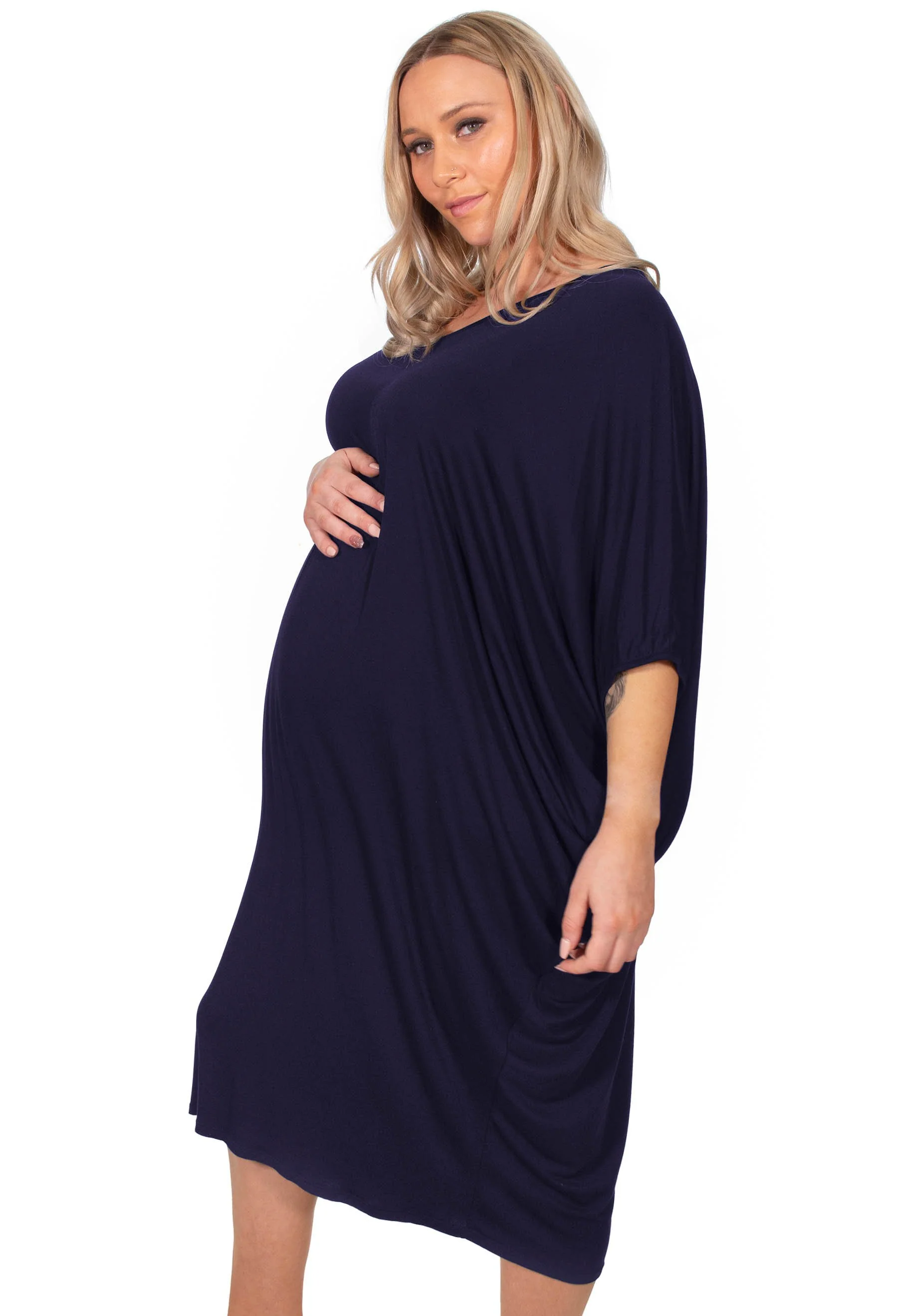Maternity Bamboo V Neck Draped Dress - 2 Pack - Image 13