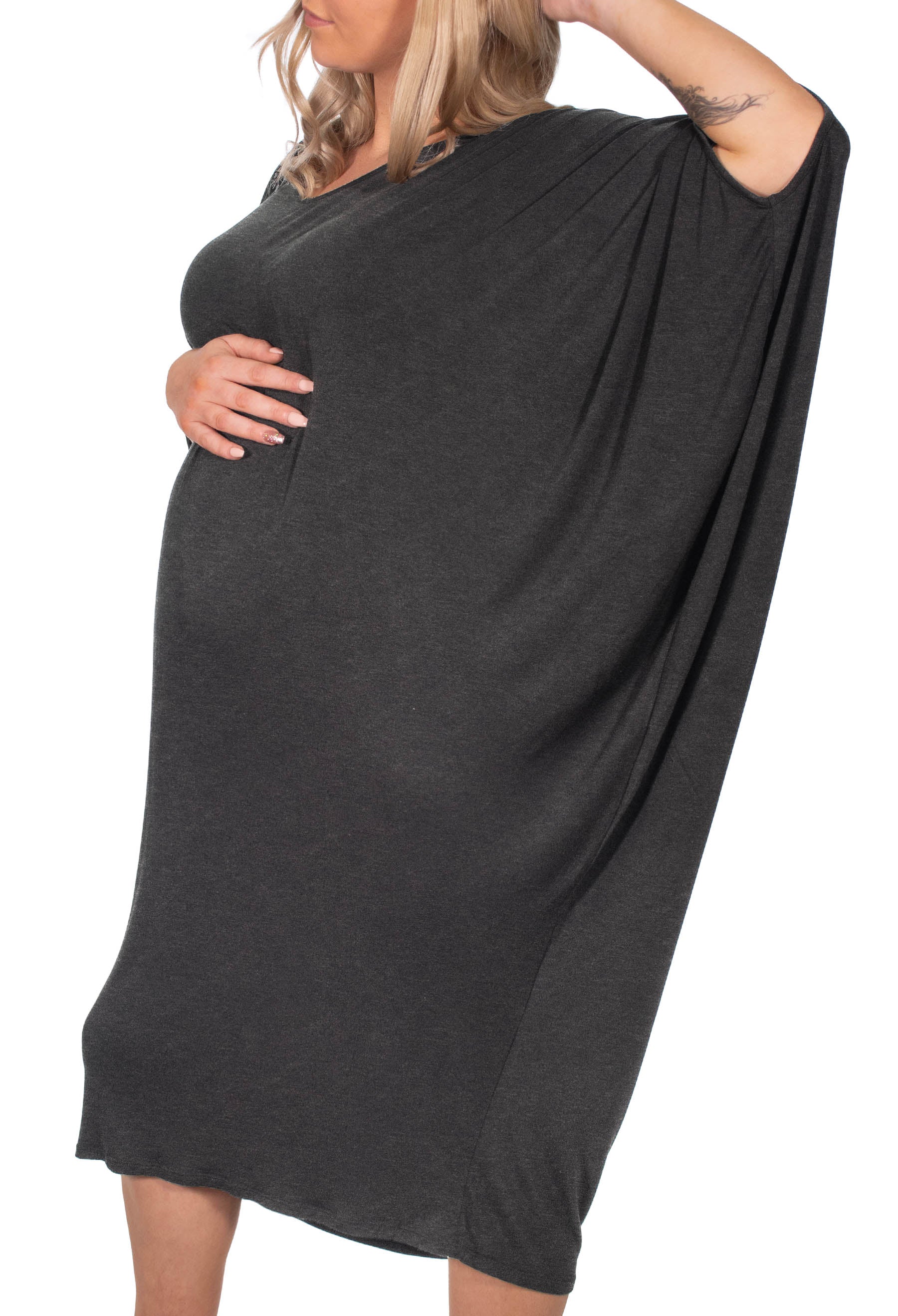 Maternity Bamboo V Neck Draped Dress - 2 Pack - Image 15
