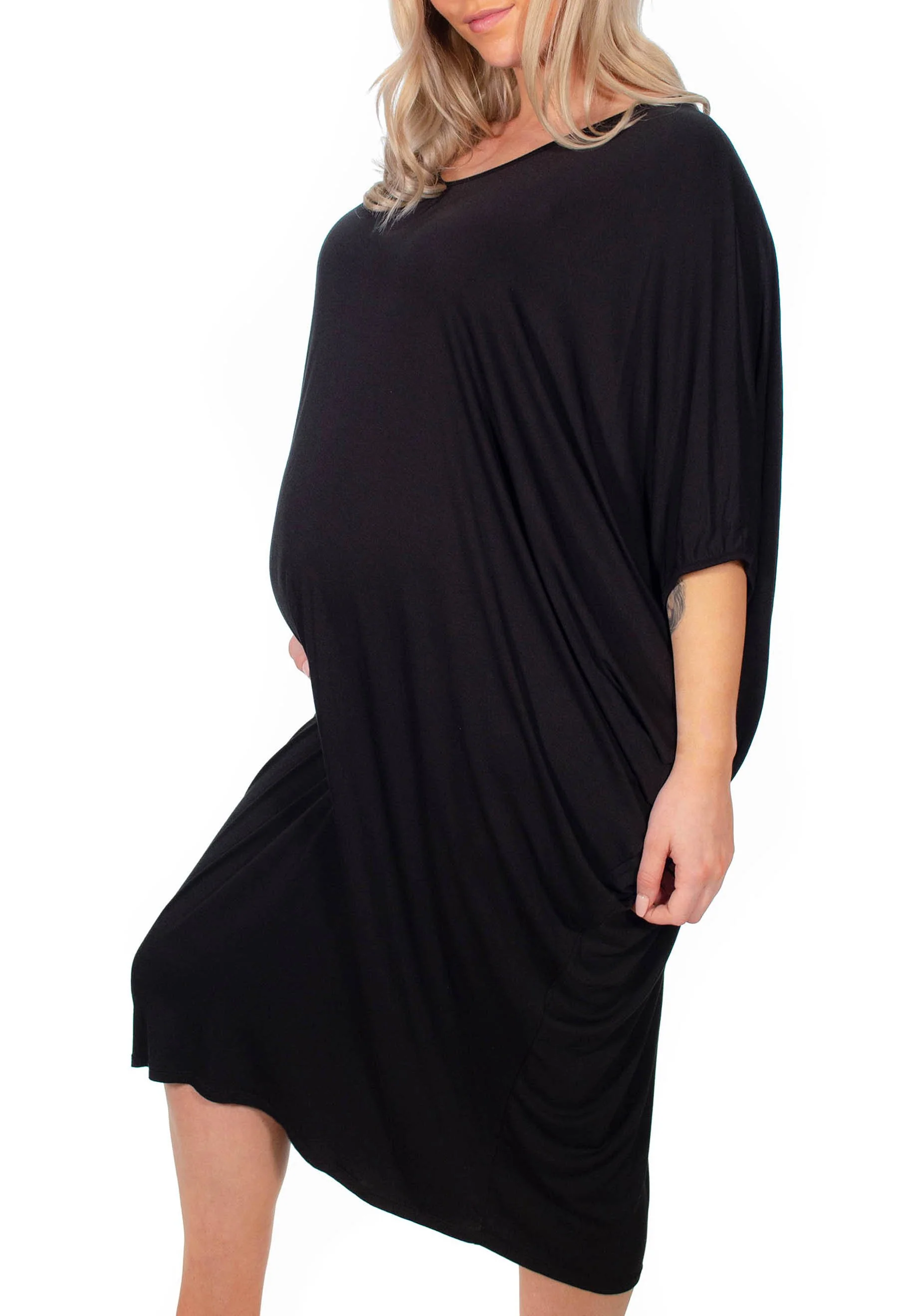 Maternity Bamboo V Neck Draped Dress - 2 Pack - Image 2