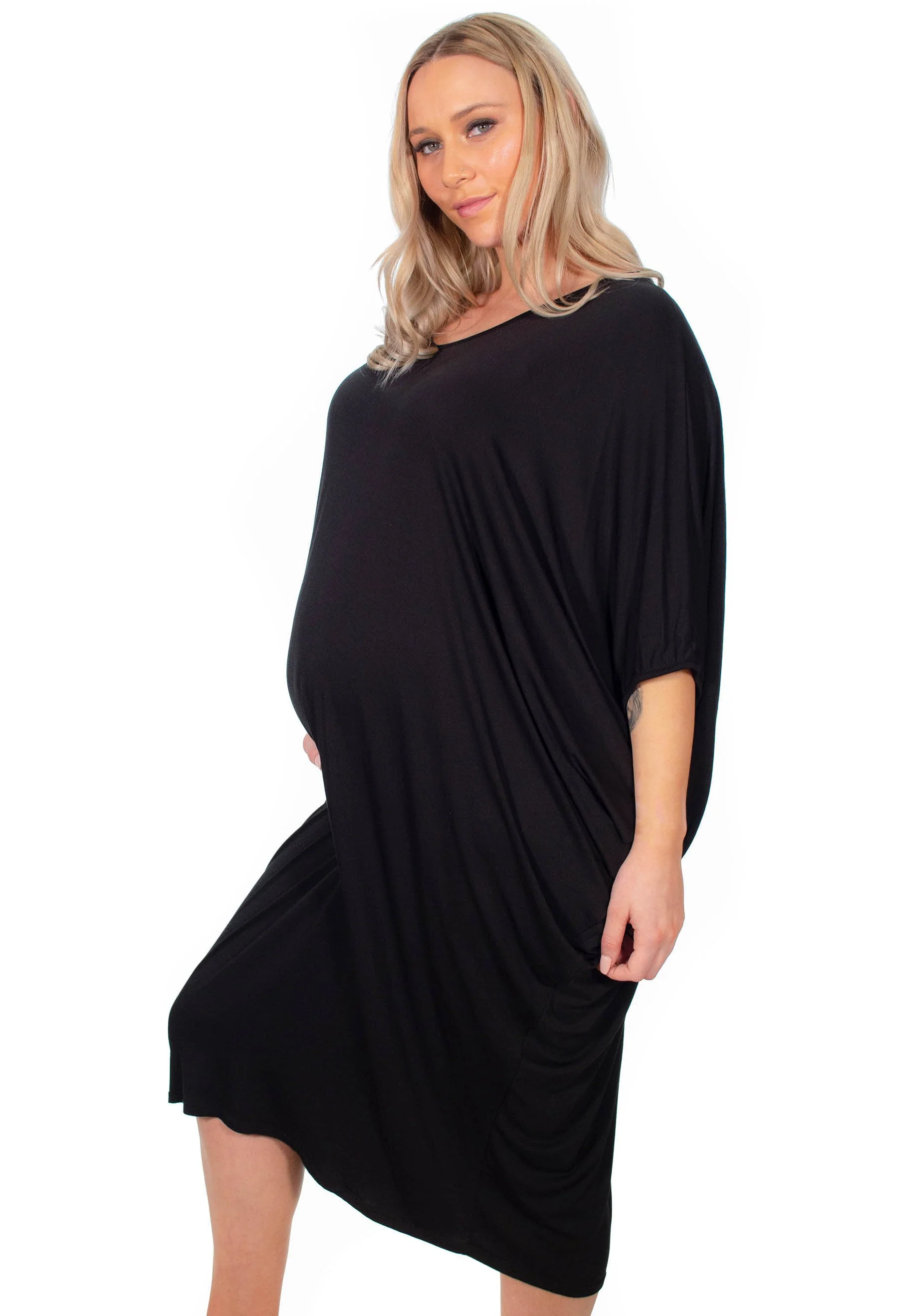 Maternity Bamboo V Neck Draped Dress - 2 Pack - Image 4
