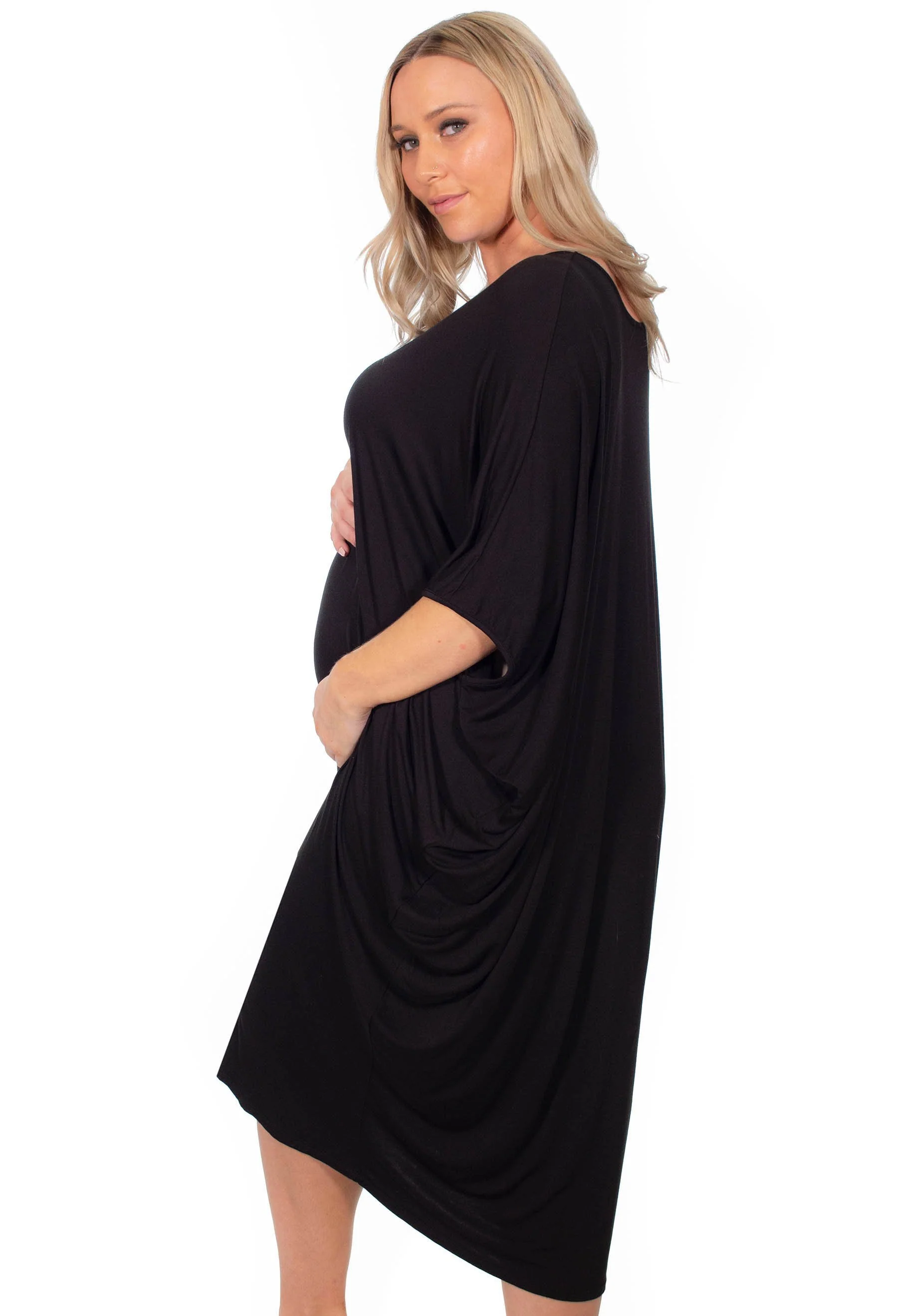 Maternity Bamboo V Neck Draped Dress - 2 Pack - Image 5