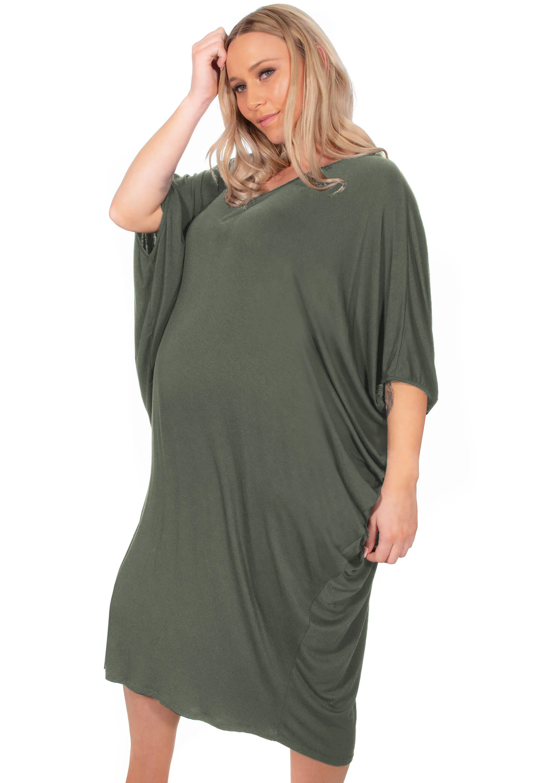 Maternity Bamboo V Neck Draped Dress - 2 Pack - Image 8
