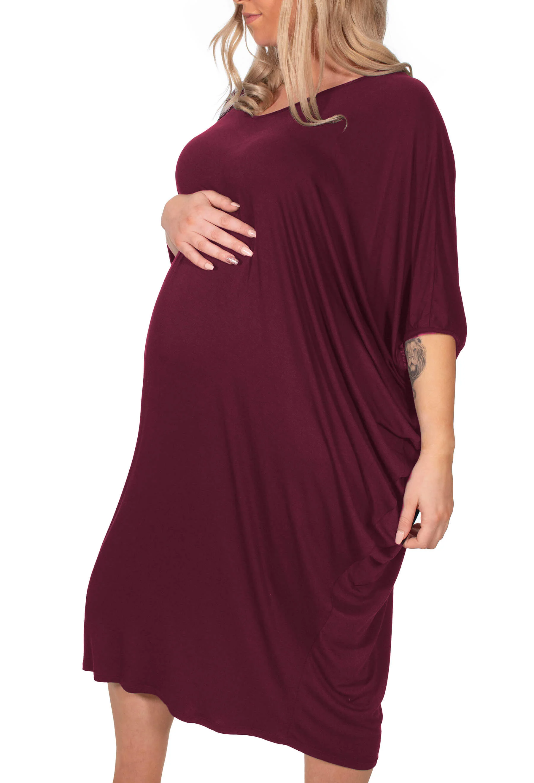 Maternity Bamboo V Neck Draped Dress - 2 Pack - Image 9