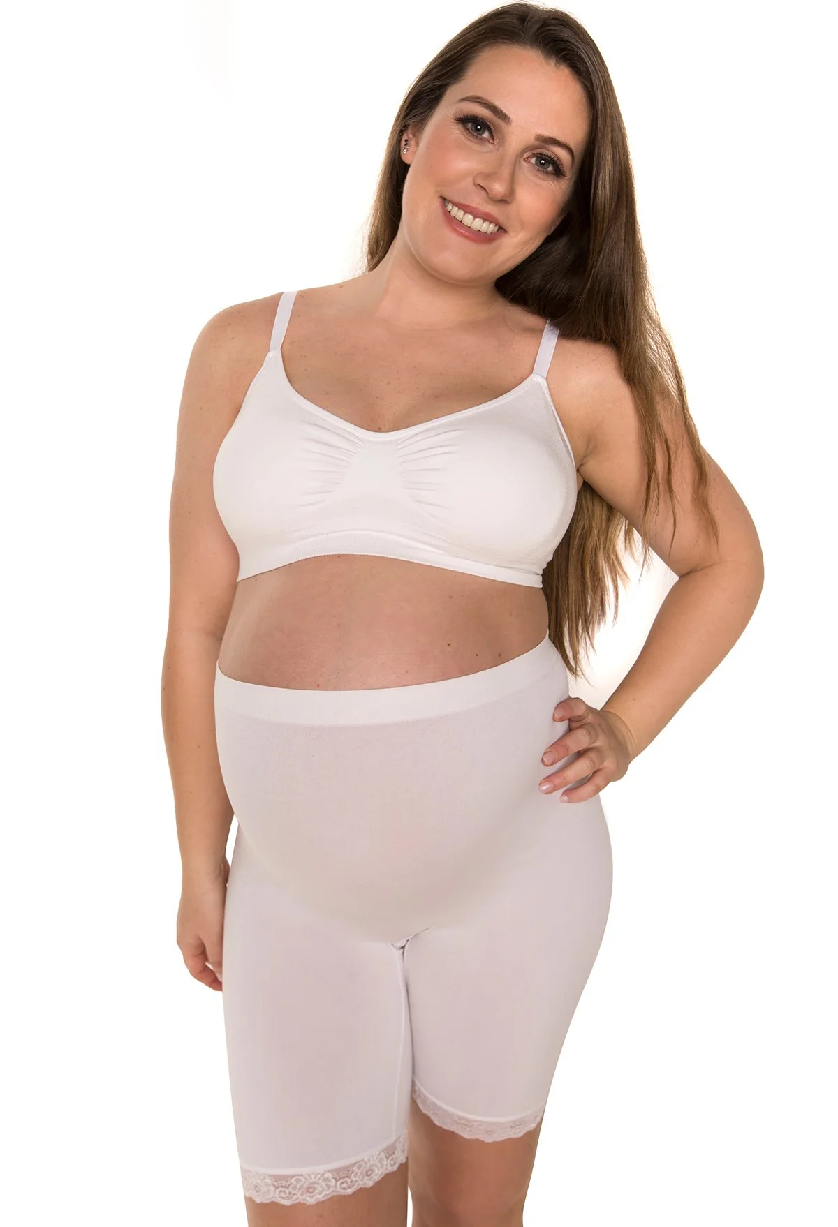 Maternity Anti Chafing High Rise Long Cotton Rich Shorts - Image 3