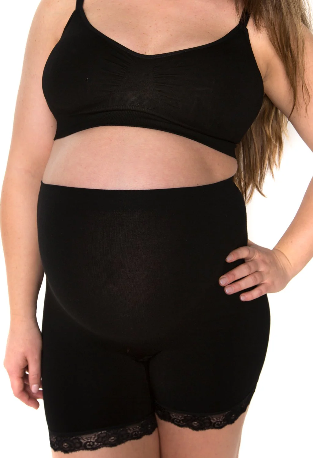 Maternity Anti Chafing High Rise Petite Cotton Rich Shorts | Pacific Blue - Image 6