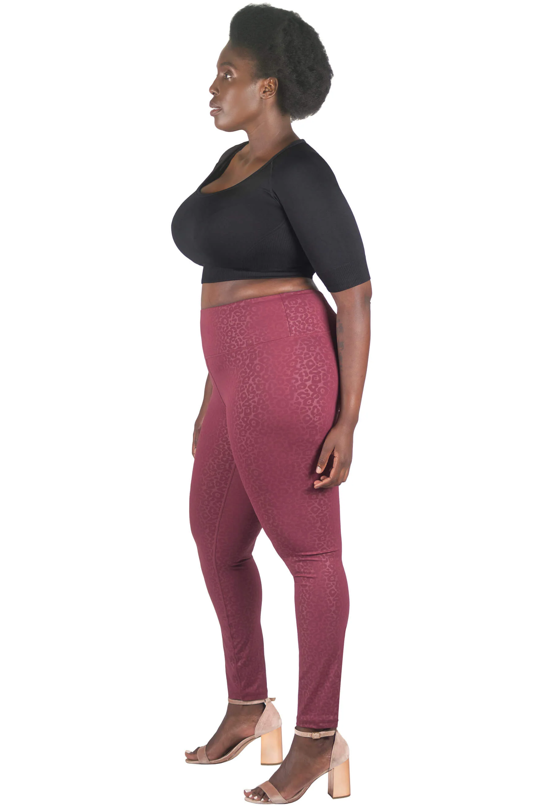 Plus Size High Waisted Burgundy Leopard Print Leggings - Image 7