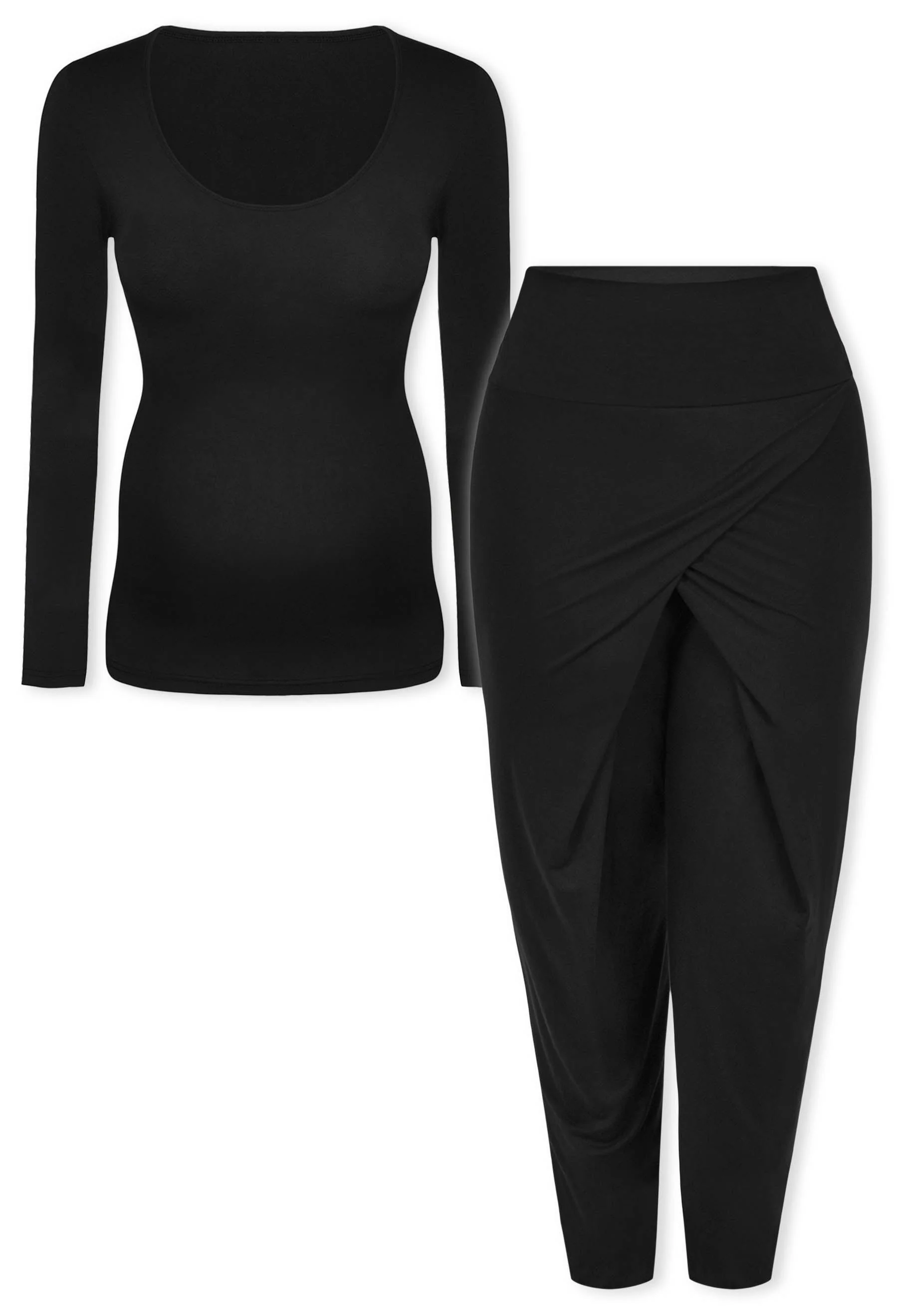 Pregnancy Bamboo Long Sleeve Top & Cross Fold Pants Set - Image 15
