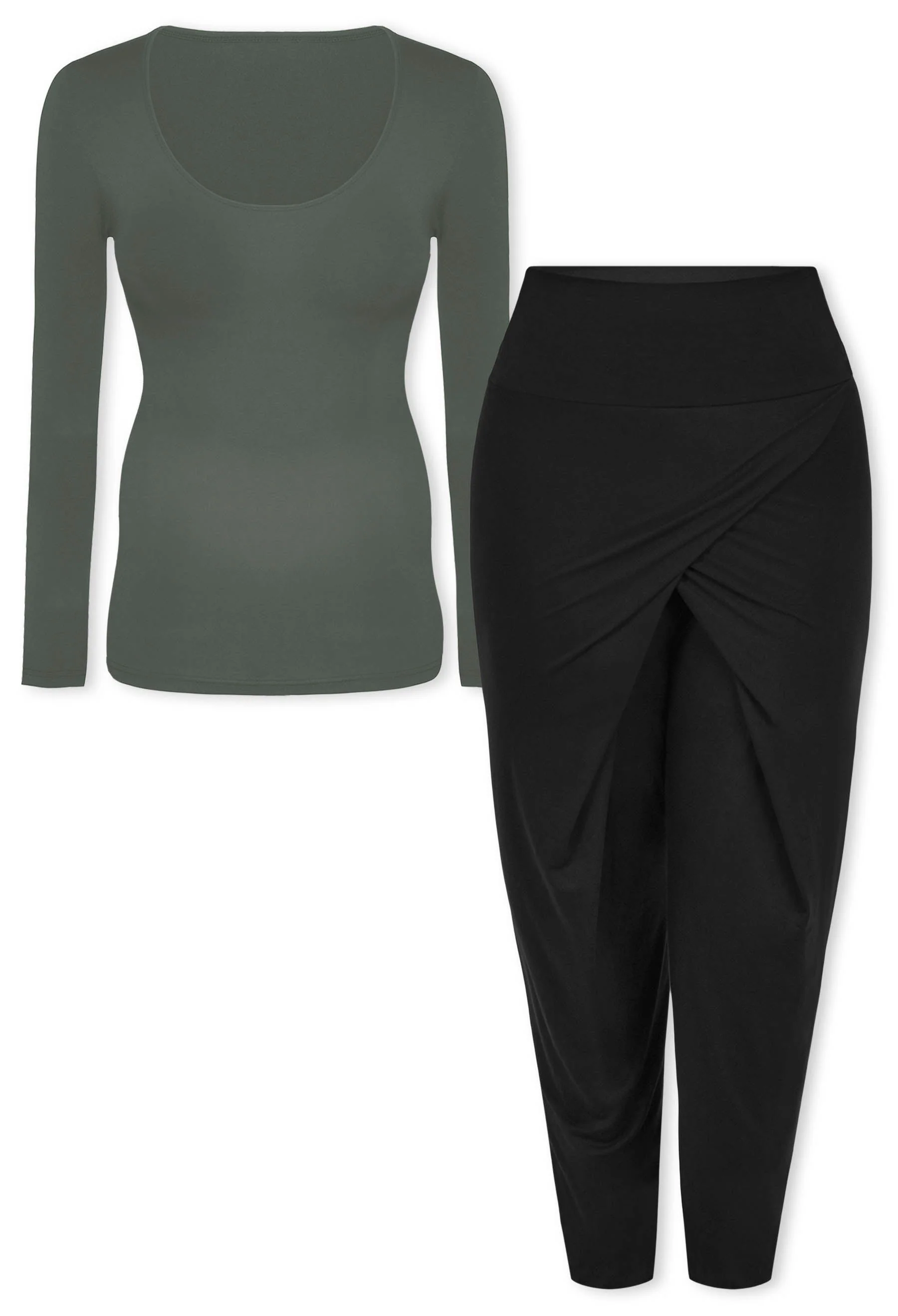 Pregnancy Bamboo Long Sleeve Top & Cross Fold Pants Set - Image 16