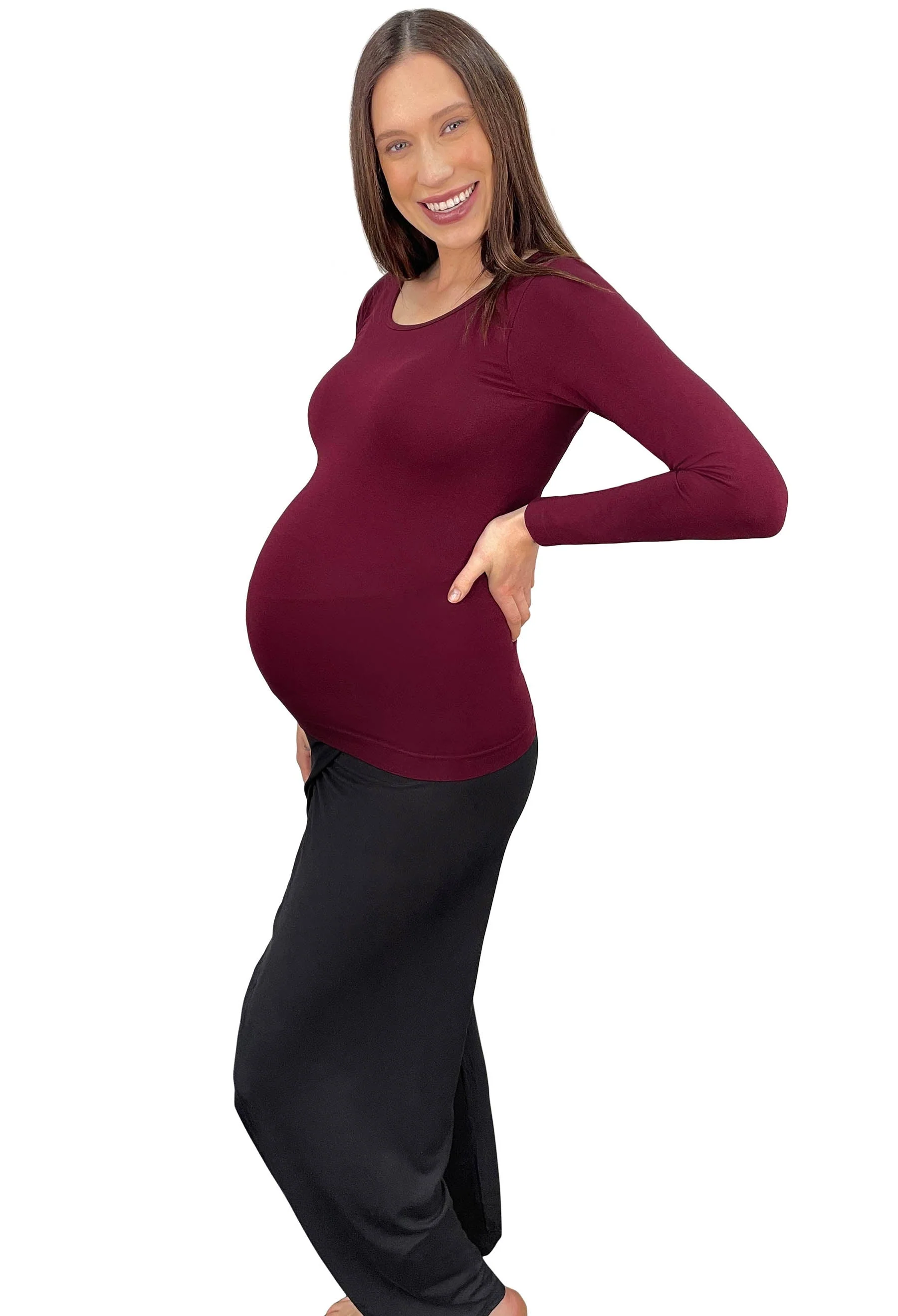 Pregnancy Bamboo Long Sleeve Top & Cross Fold Pants Set - Image 3
