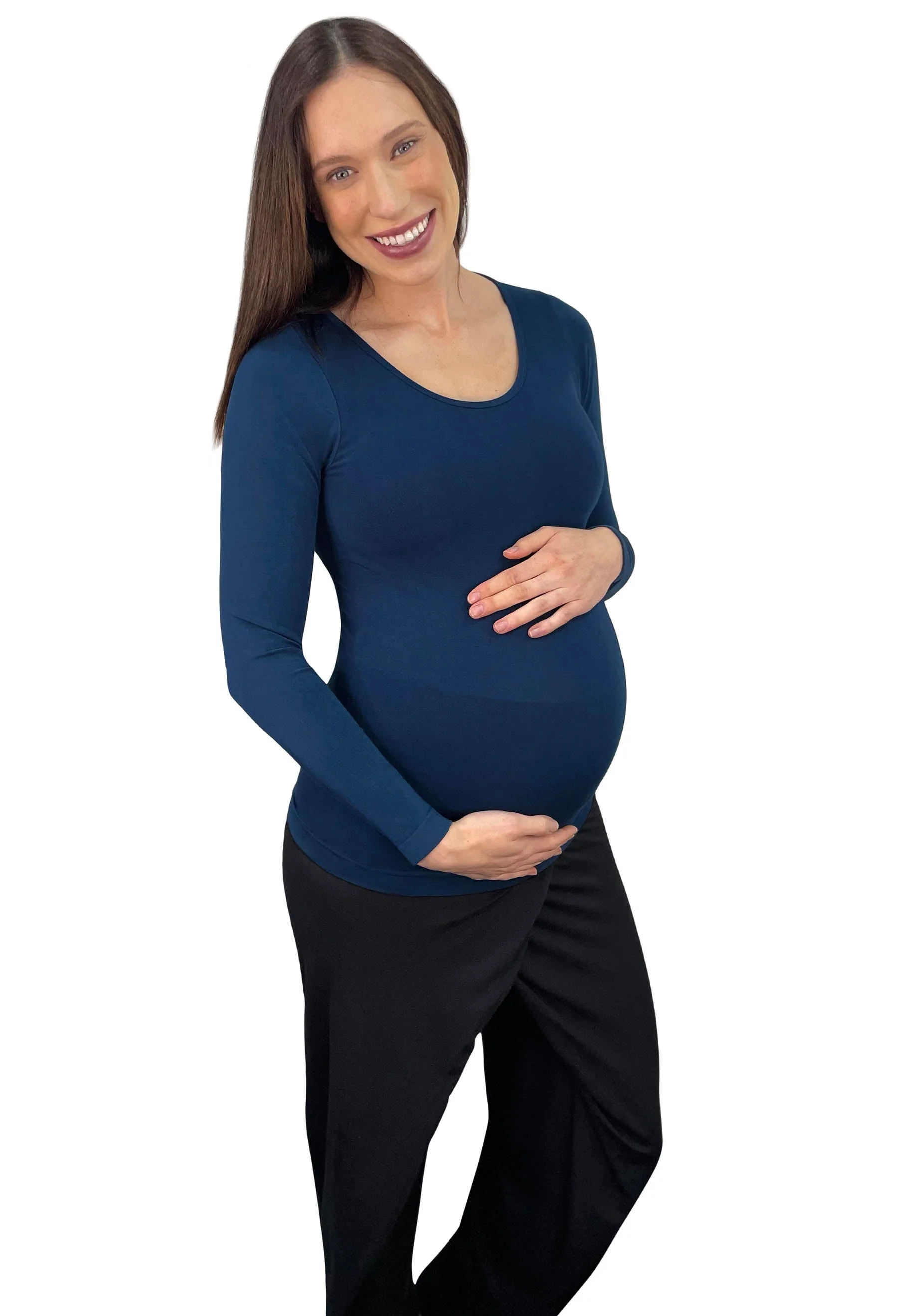 Pregnancy Bamboo Long Sleeve Top & Cross Fold Pants Set - Image 5