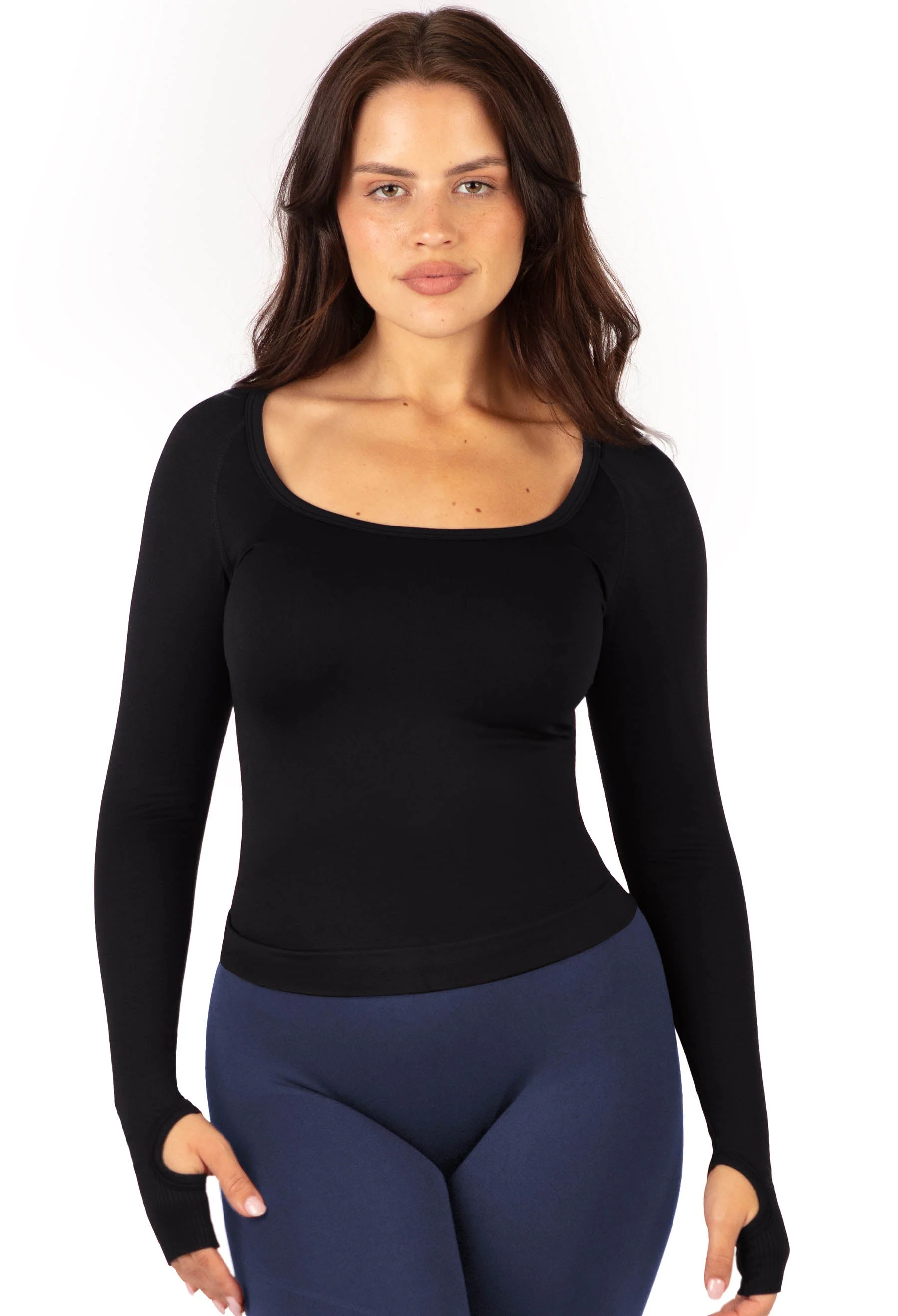 Seamless Square Neck Long Sleeve Top - 2 Pack - Image 2