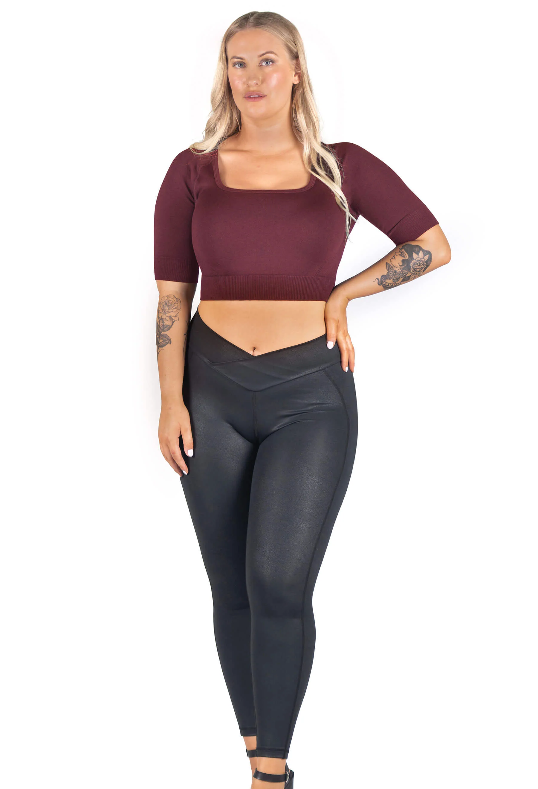 Seamless Square Neck Short Sleeve Crop Top - Image 8