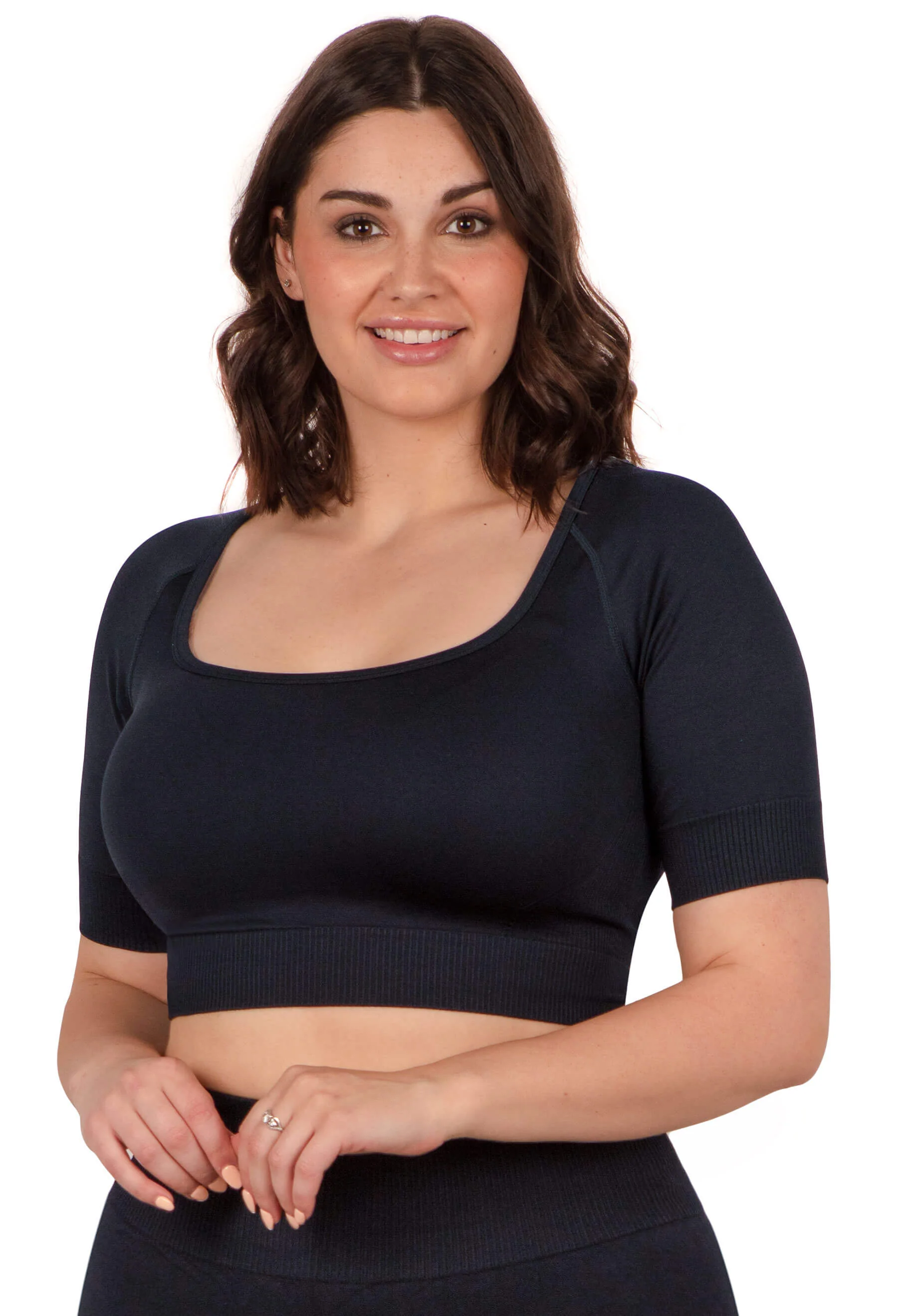 Seamless Square Neck Short Sleeve Crop Top - 2 Pack - Image 3