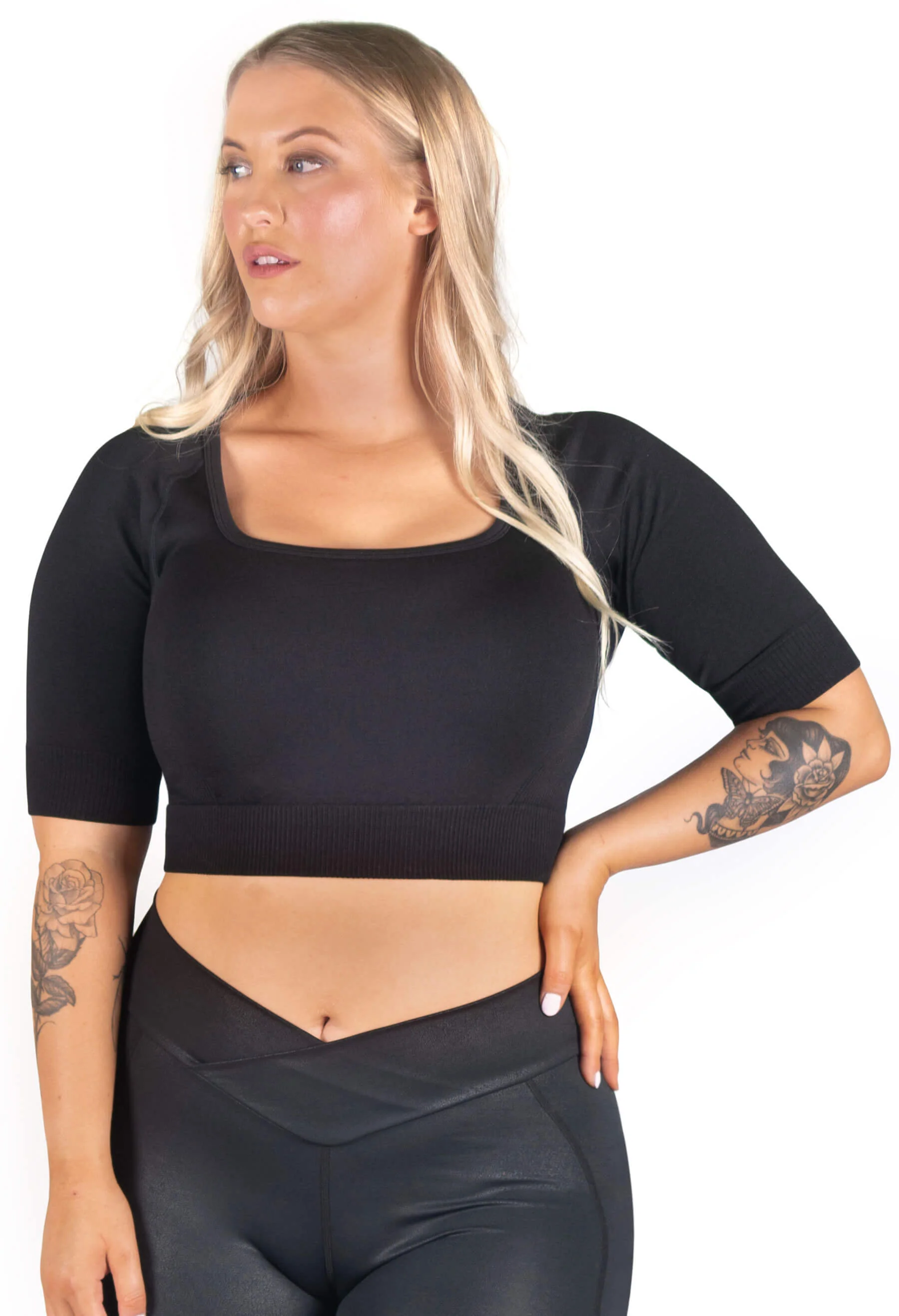 Seamless Square Neck Short Sleeve Crop Top - 2 Pack - Image 4