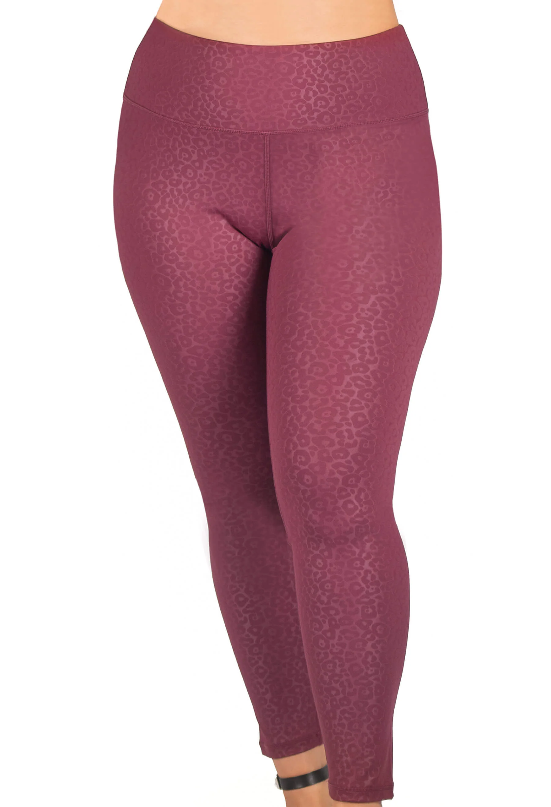 V-Waist Faux Leather Booty Sculpting + High Waisted Black & Burgundy Leopard Print Leggings - 3 PACK - Image 10