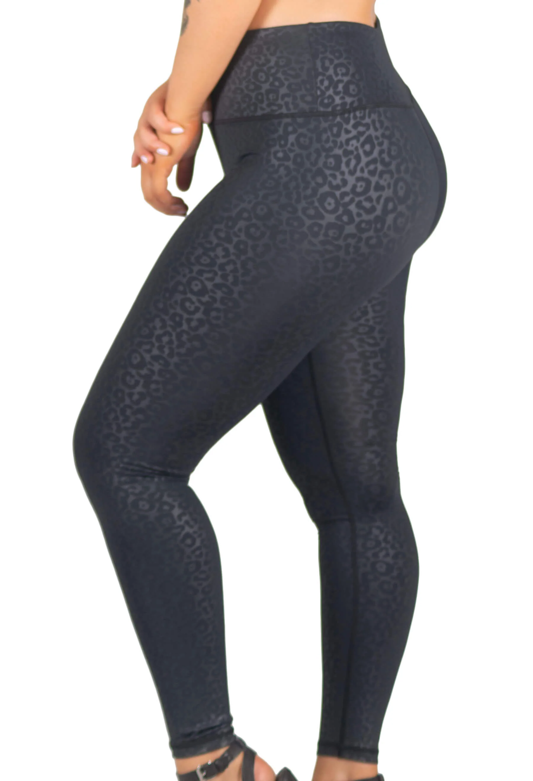 V-Waist Faux Leather Booty Sculpting + High Waisted Black & Burgundy Leopard Print Leggings - 3 PACK - Image 15
