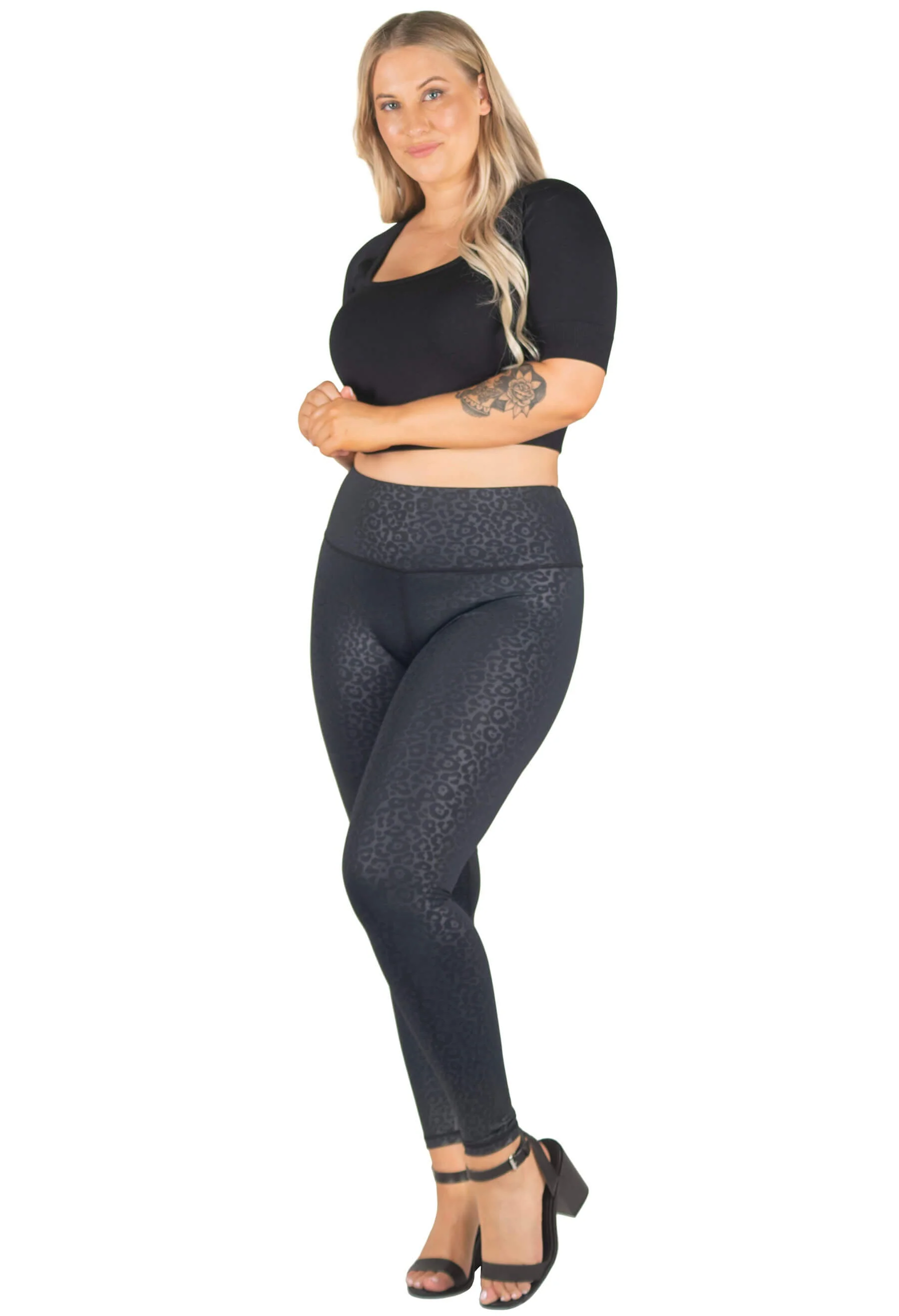 V-Waist Faux Leather Booty Sculpting + High Waisted Black & Burgundy Leopard Print Leggings - 3 PACK - Image 17