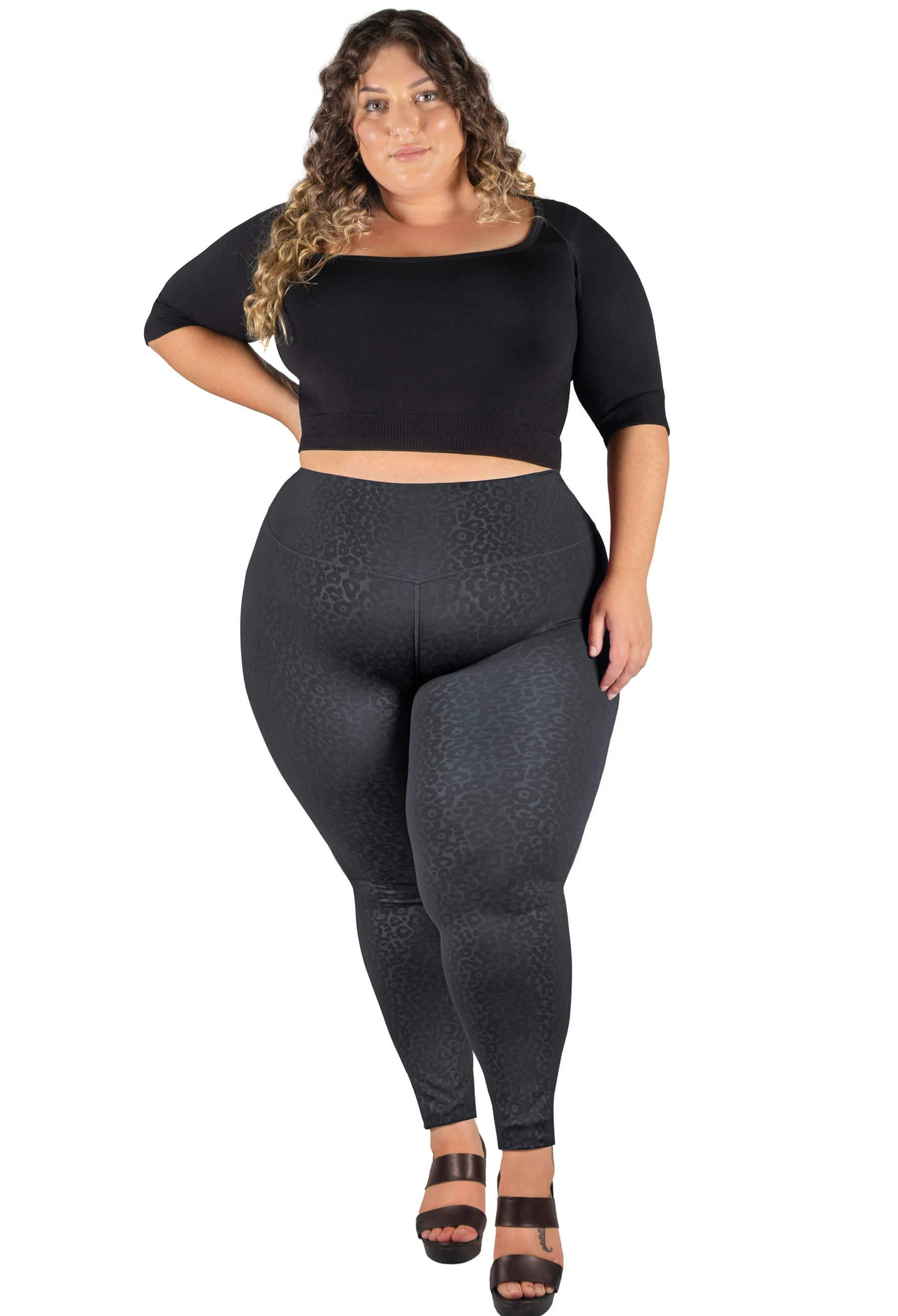 V-Waist Faux Leather Booty Sculpting + High Waisted Black & Burgundy Leopard Print Leggings - 3 PACK - Image 18